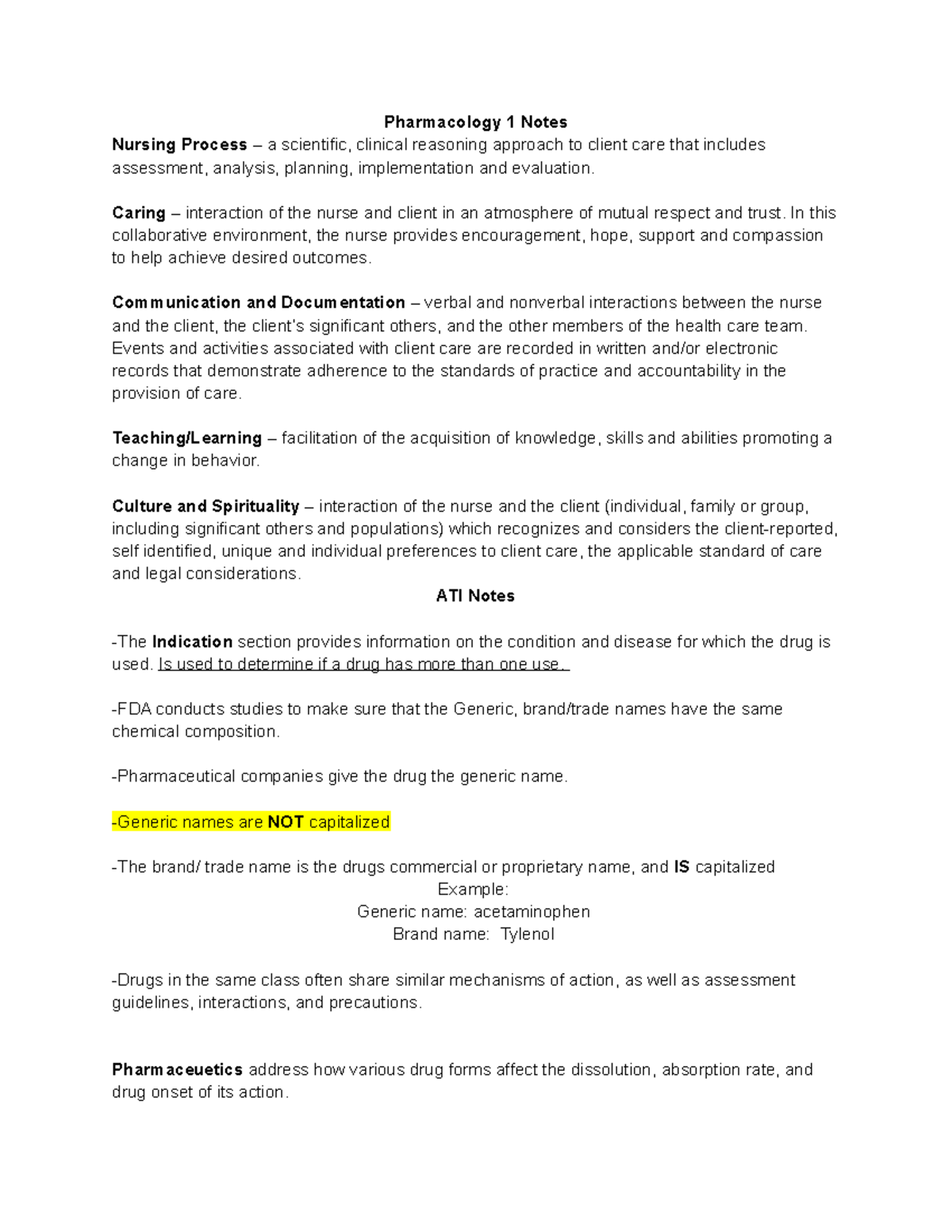 Pharmacology Exam 1 Study Notes - Key Concepts and Nursing Process ...