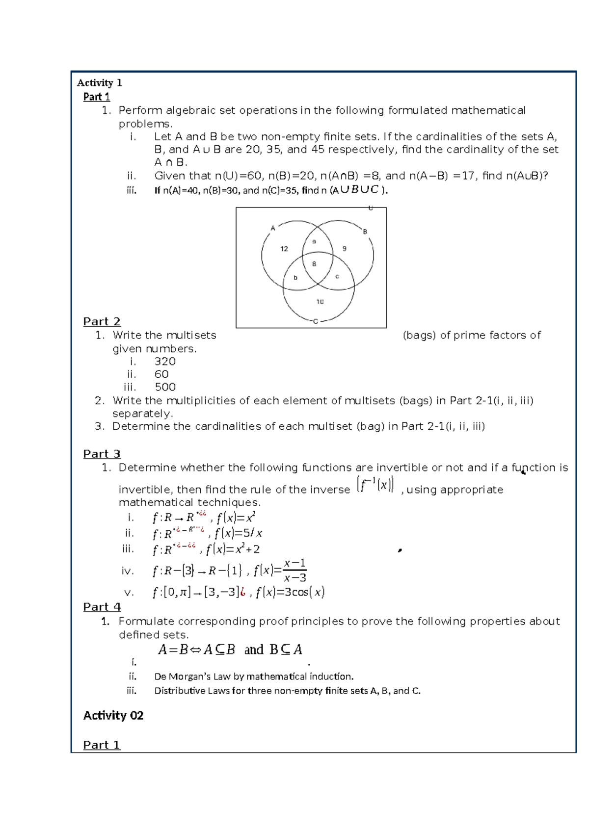 Discrete Mathematics Activity 1 & 2: Set Operations & Graph Theory ...