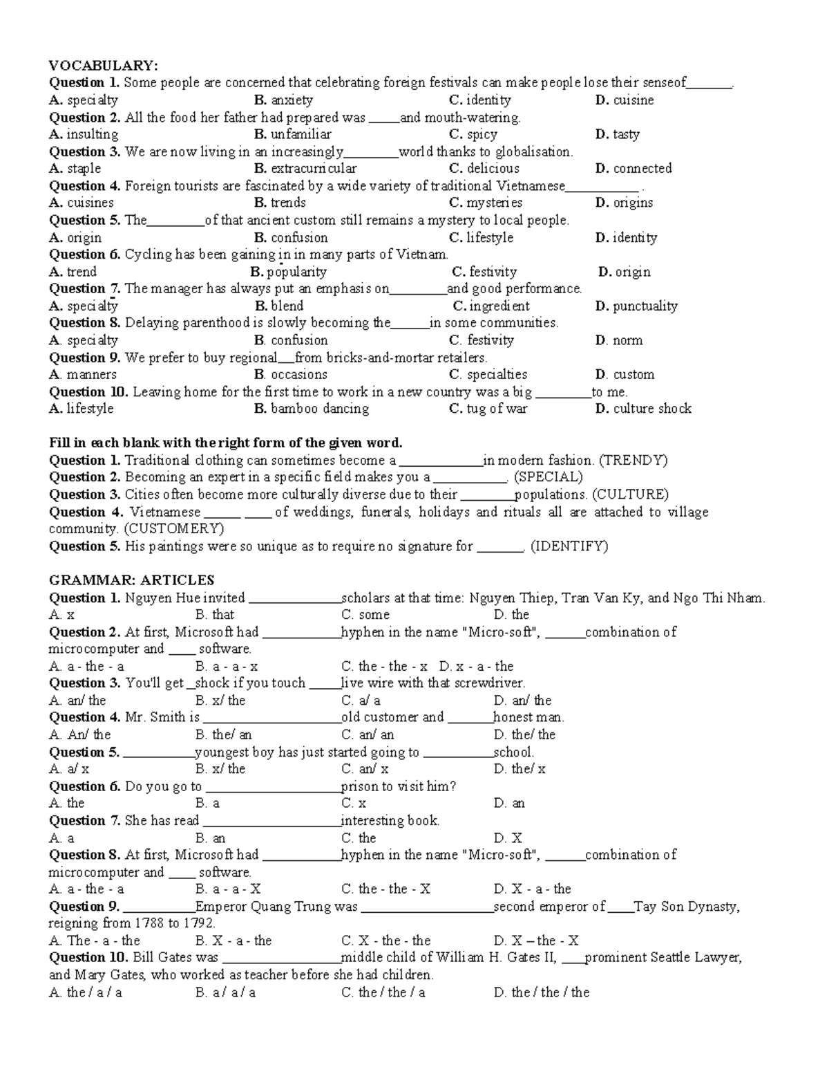 E12 Unit 2 (DC GK1) - Vocabulary & Grammar Exercises - Studocu