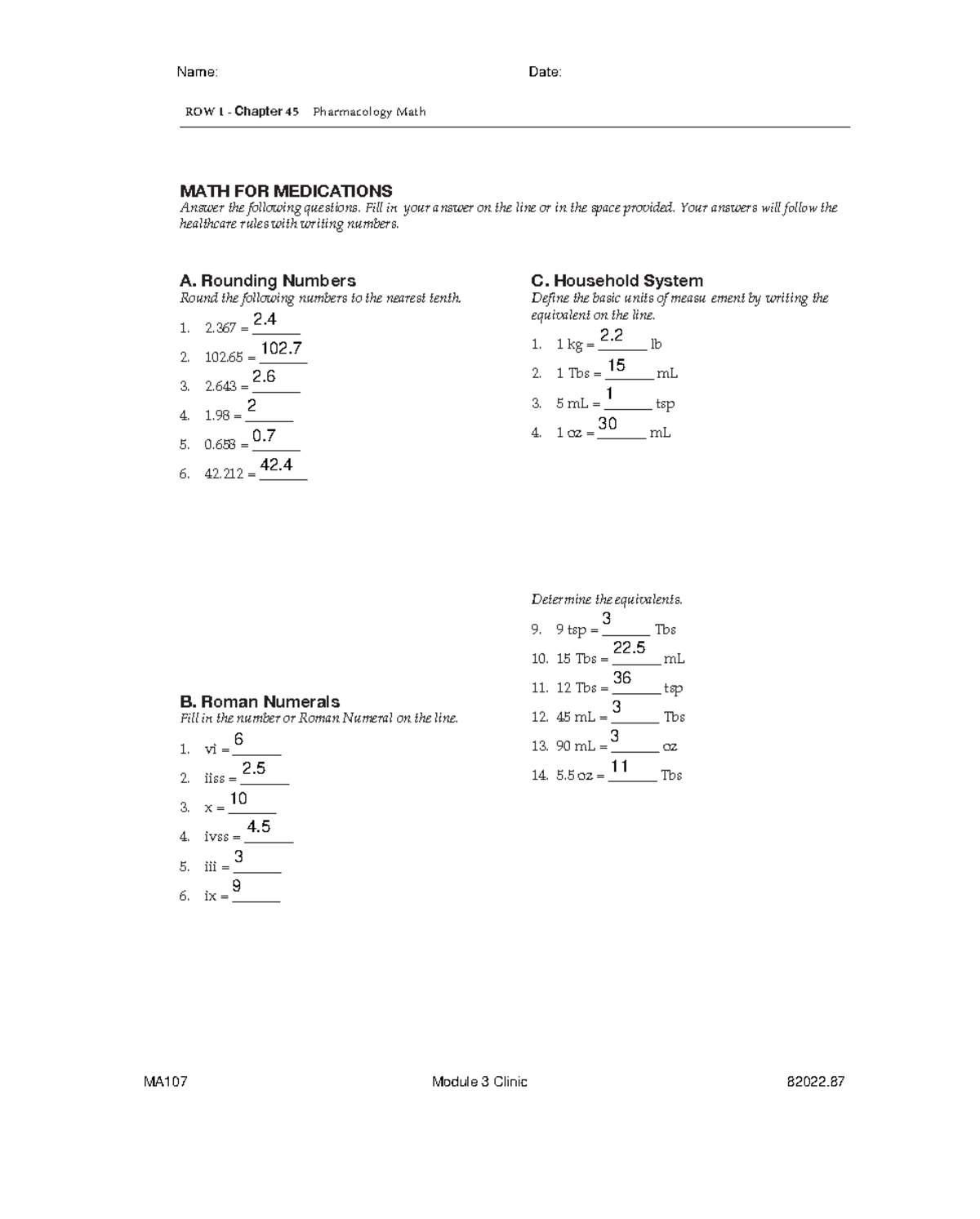MA107 ROW 1 Chapter 45 - ROW 1 - Chapter 45 Pharmacology Math MATH FOR ...