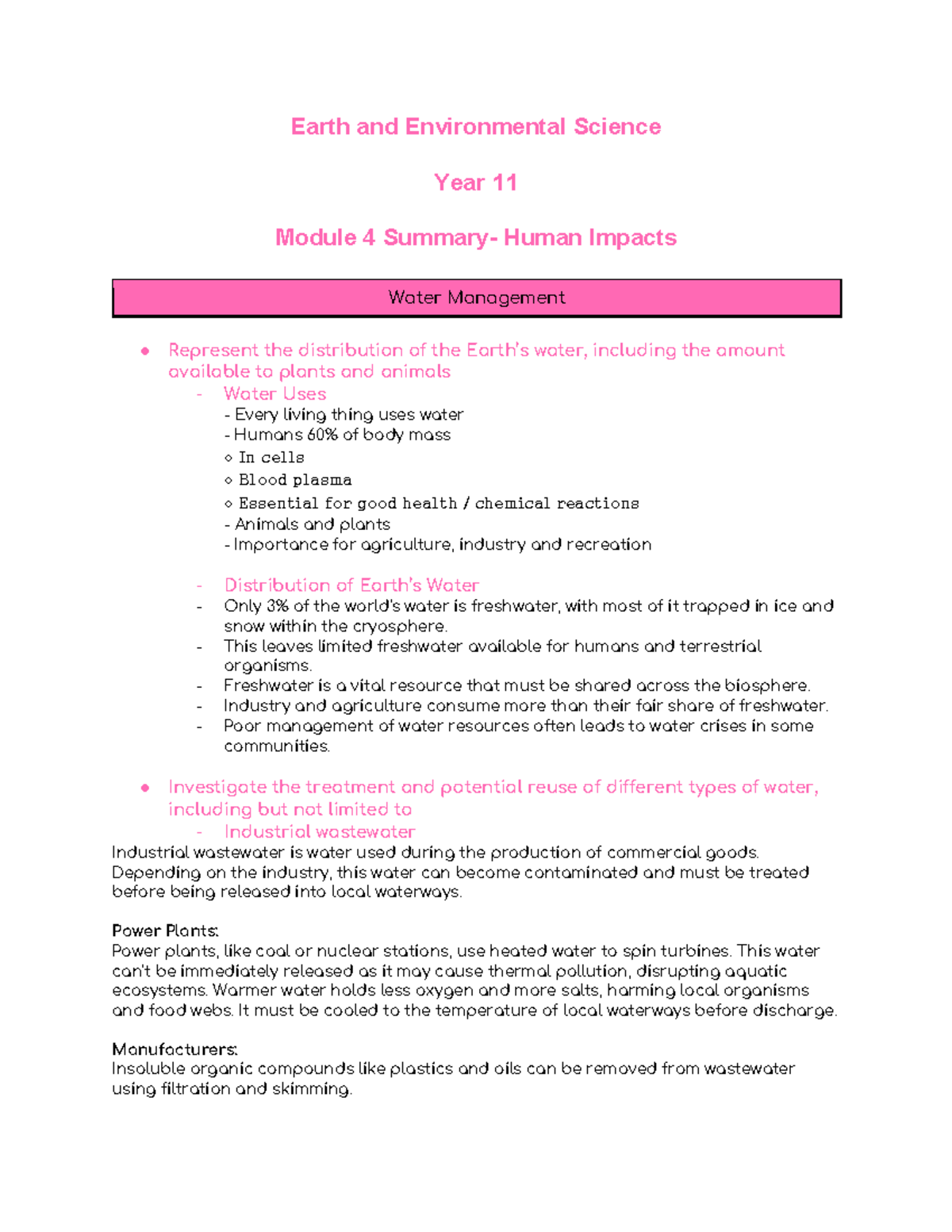 Earth and Environmental Science Year 11 Module 4: Human Impacts on ...