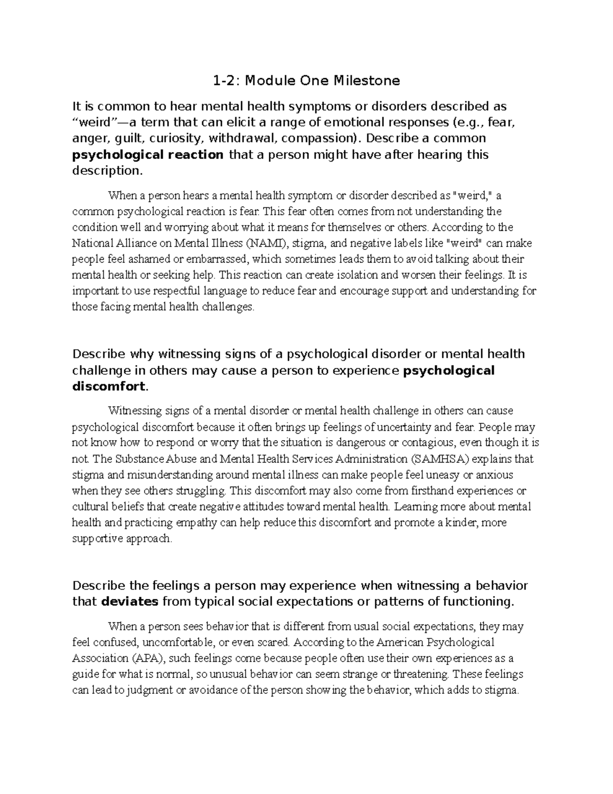 Module 1.2 Milestone: Understanding Psychological Reactions to Mental ...