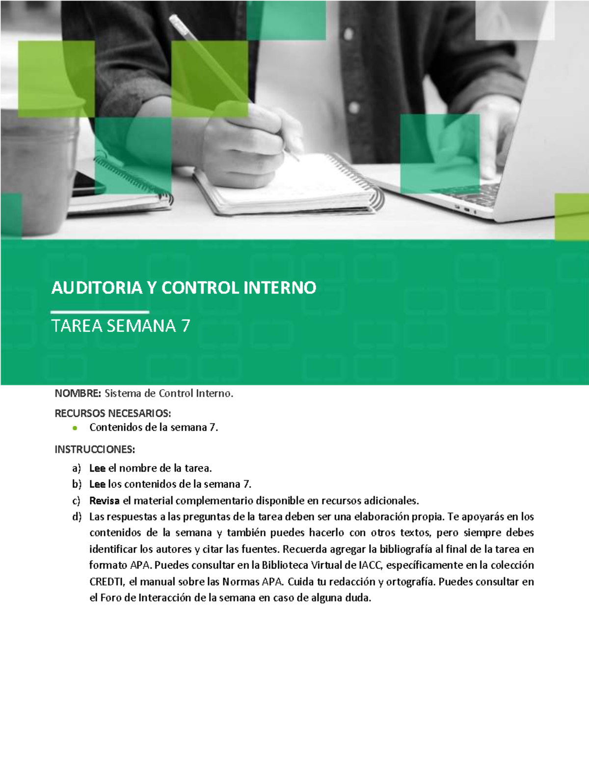 Tarea Semana 7: Evaluación del Sistema de Control Interno y Cobranza ...