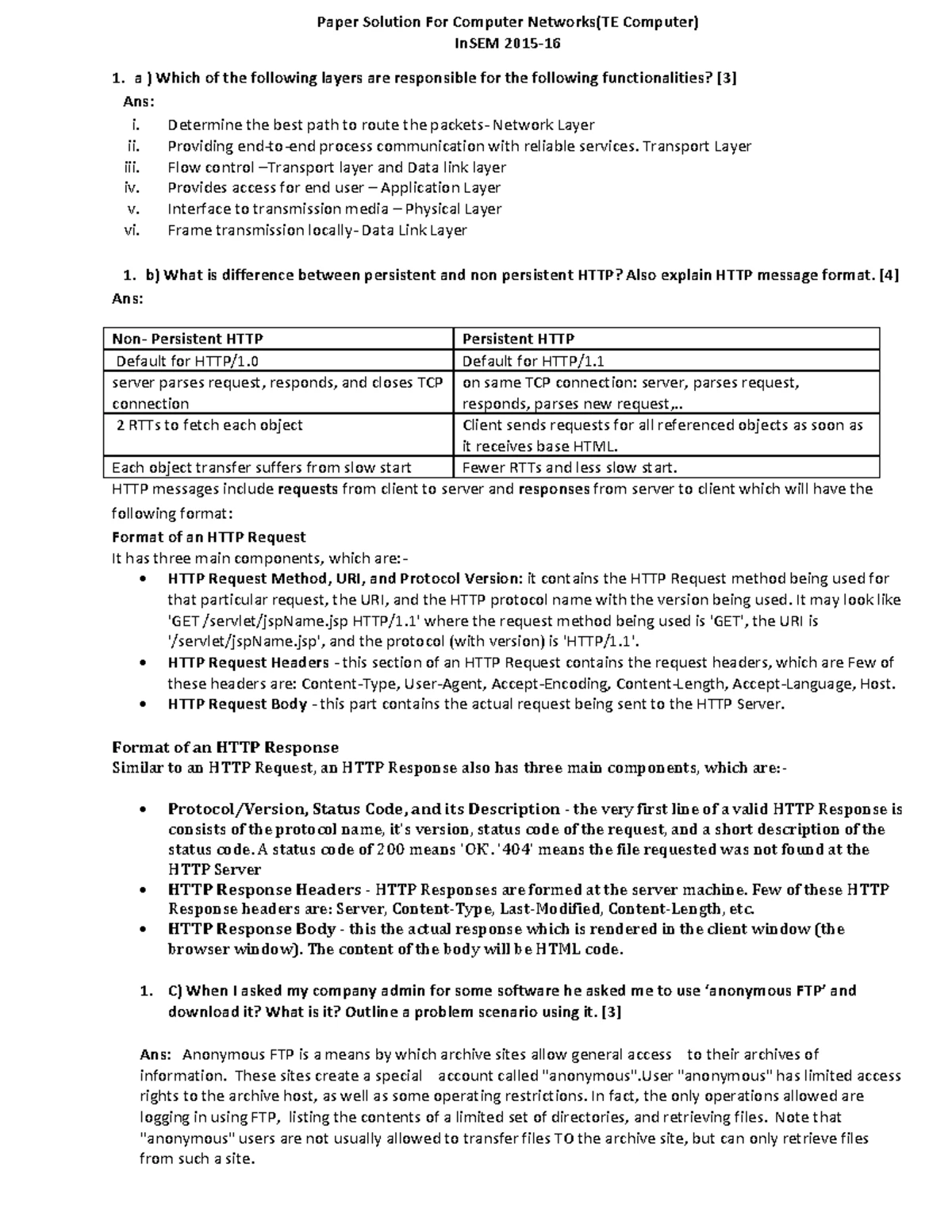 Computer network paper solution for end sem 70 marks exam 2015 16 - Q1 ...