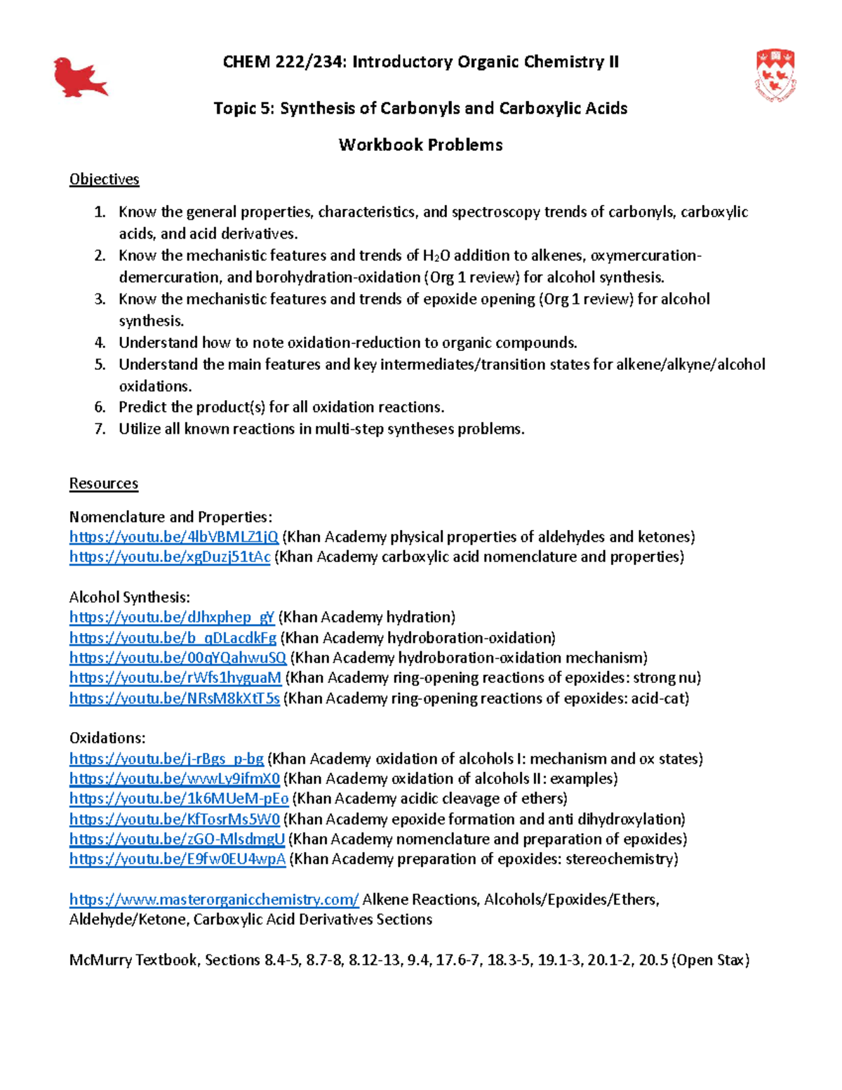 CHEM 202 Introductory Organic Chemistry II: Carbonyls & Carboxylic ...