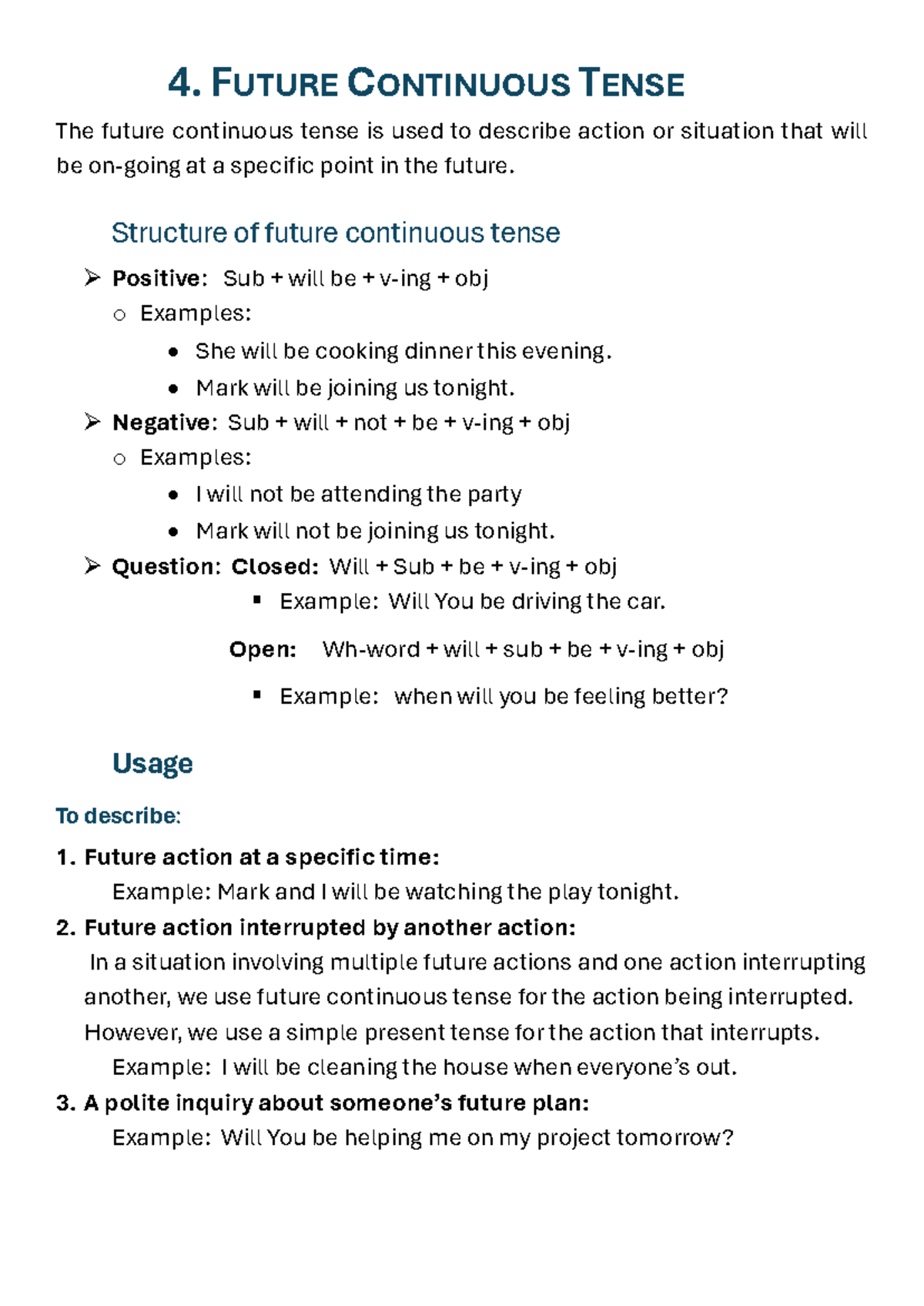 Future Continuous Tense Overview - Eng 101 Lecture Notes - Studocu