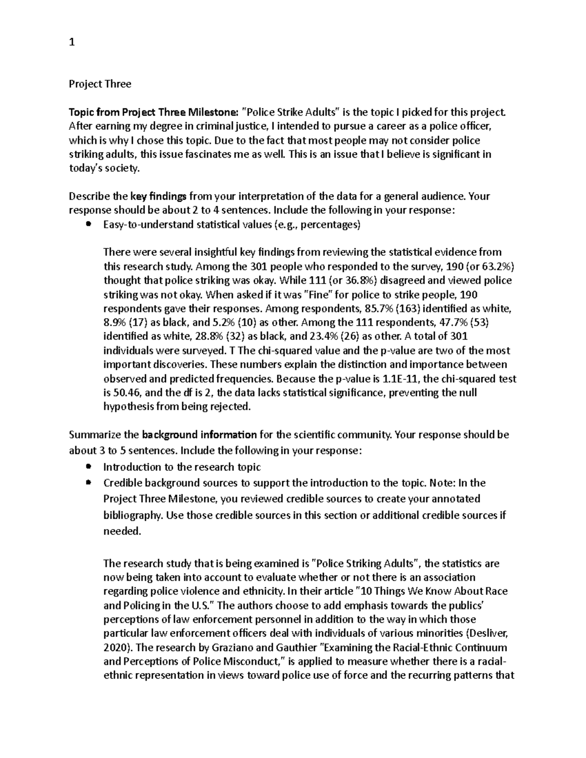PSY260 Project Three: Analysis of Police Striking Adults Findings - Studocu