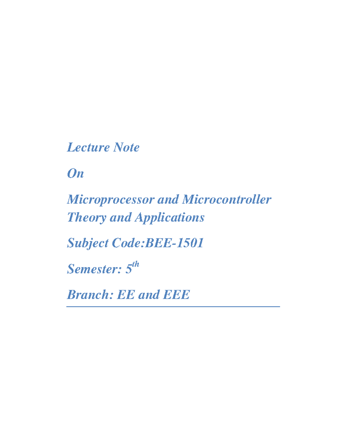 BEE-5 Microprocessor & Microcontroller Theory Lecture Notes - Studocu