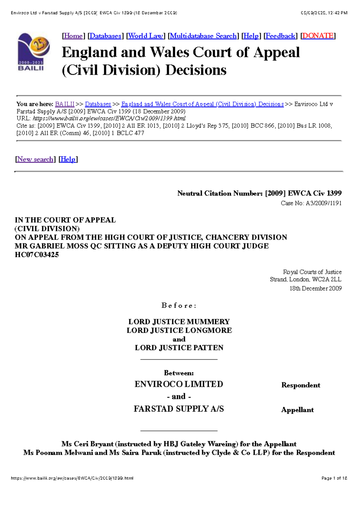 Enviroco Ltd v Farstad Supply EWCA Civ 1399: Court of Appeal Decision ...
