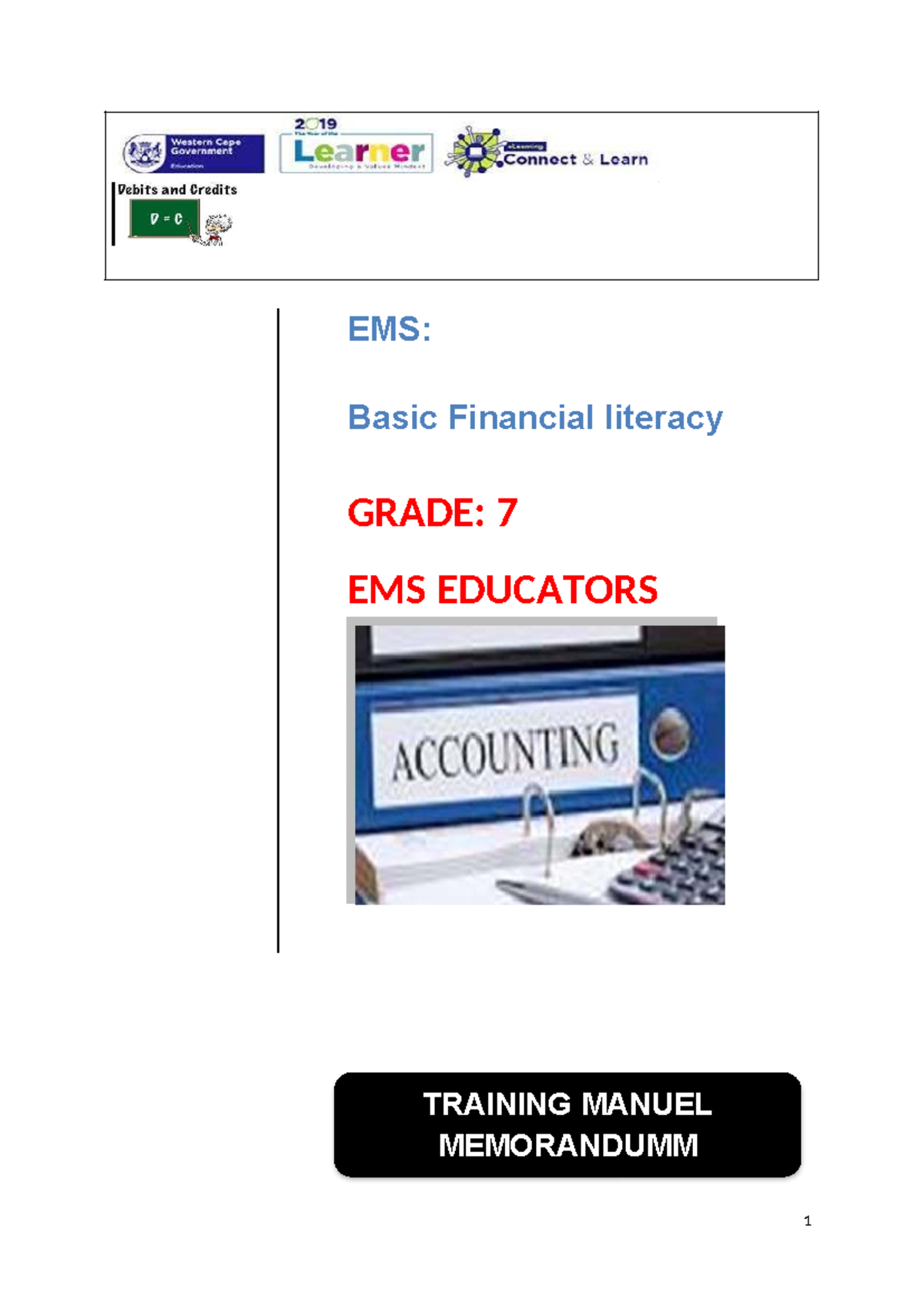 EMS: Grade 7 Financial Literacy Educators Training Manual - Studocu