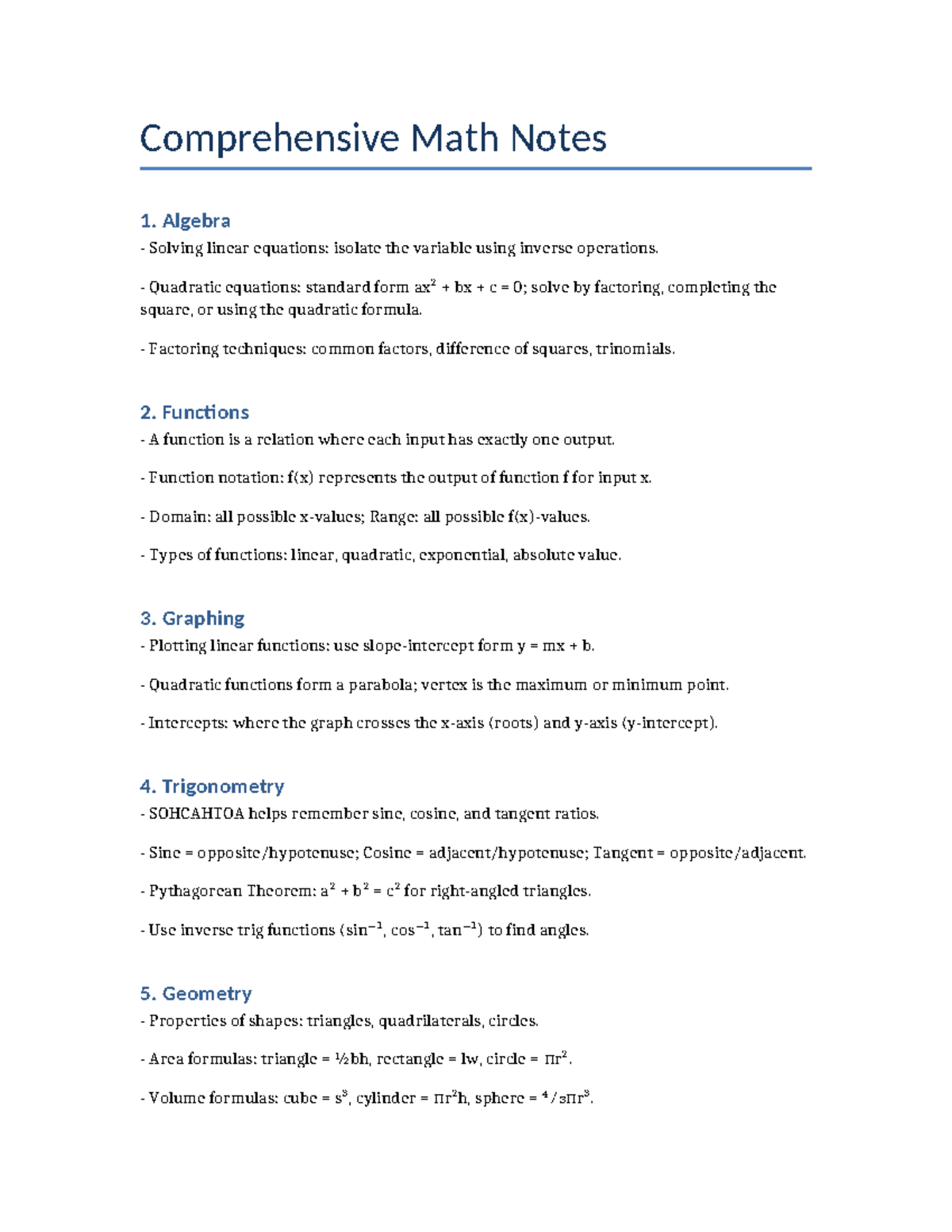 Math Notes - This is just the general view of math. Just basics ...