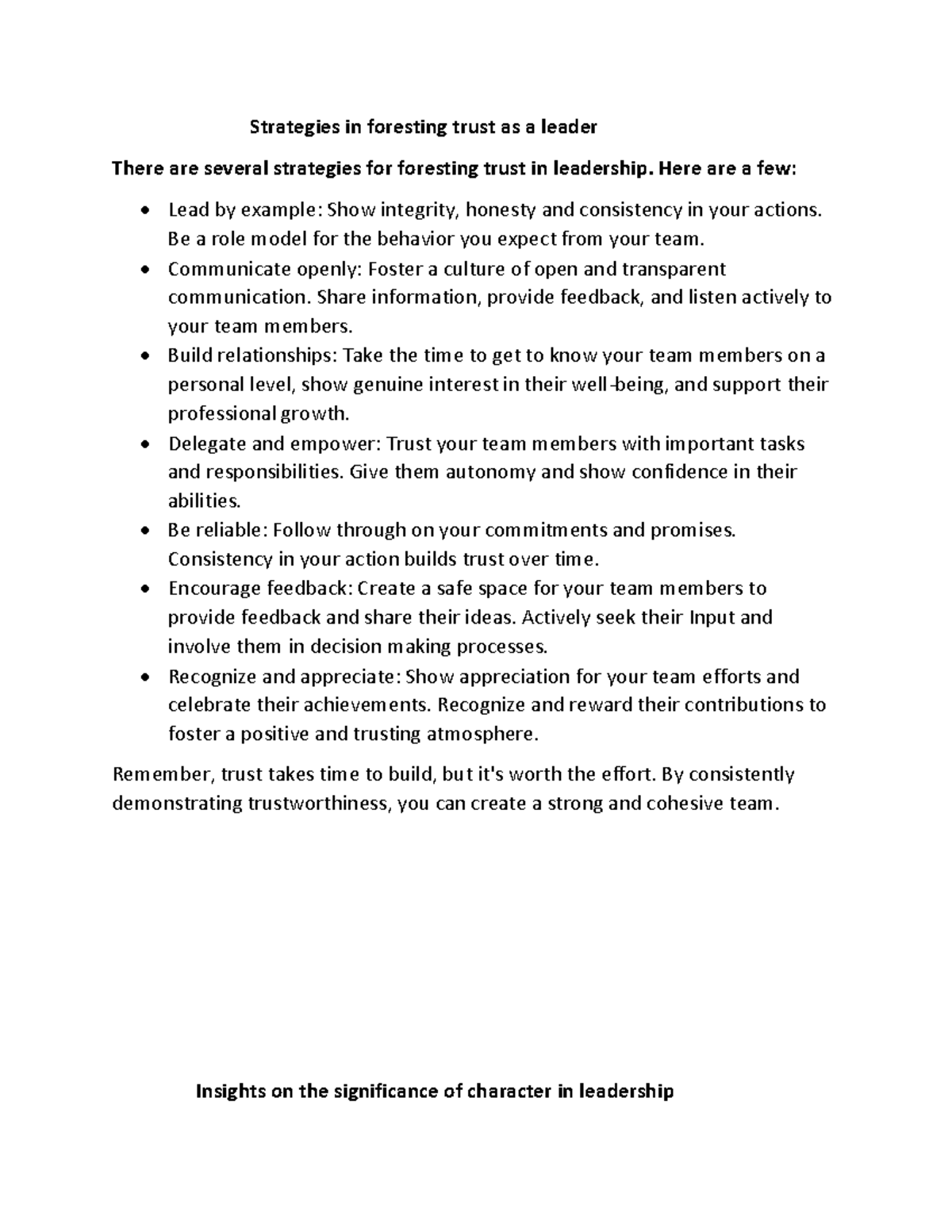 Strategies for Fostering Trust in Leadership: Key Insights and ...