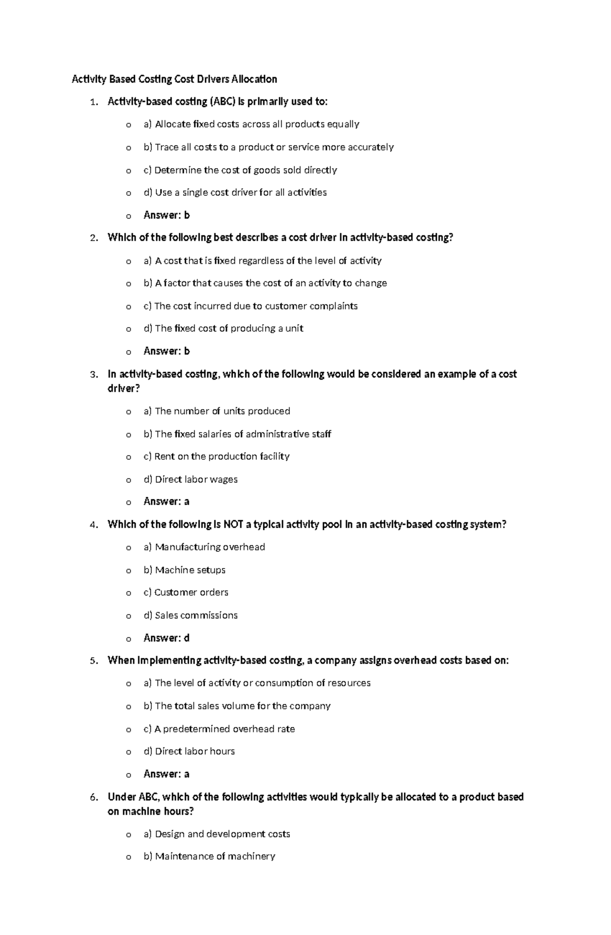 Activity Based Costing Cost Drivers Allocation - Activity-based costing ...