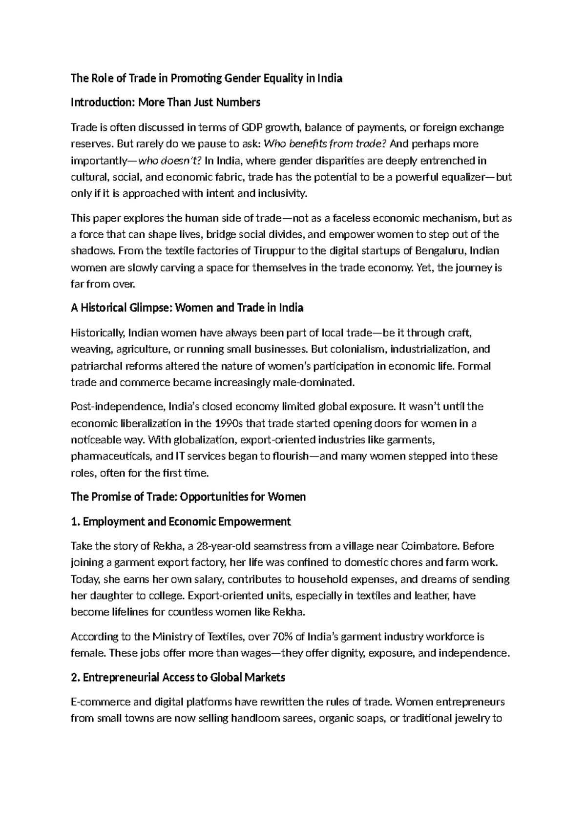 The Role of Trade in Promoting Gender Equality in India - The Role of ...