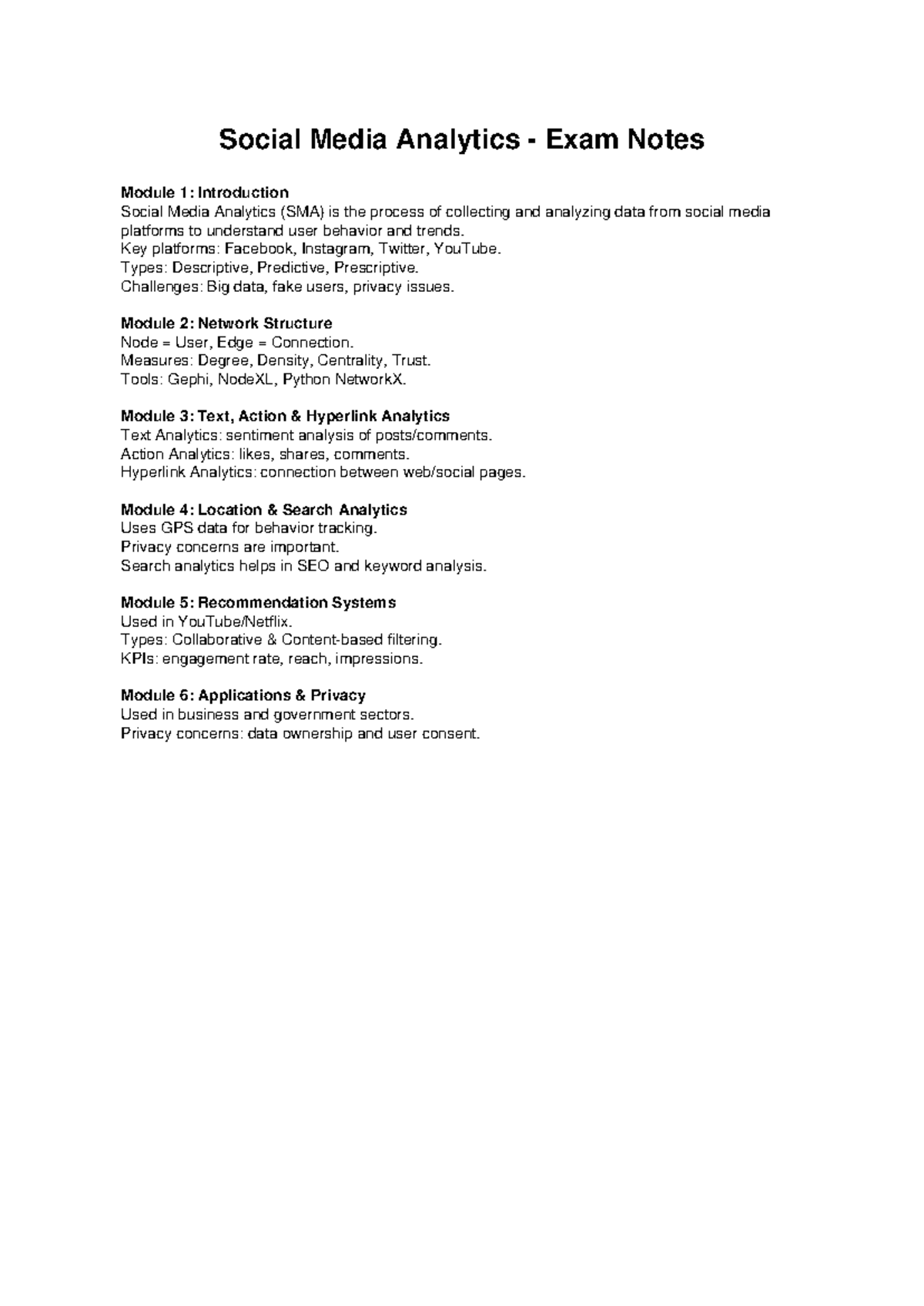 Social Media Analytics Exam Notes (SMA) - Module Overview - Studocu