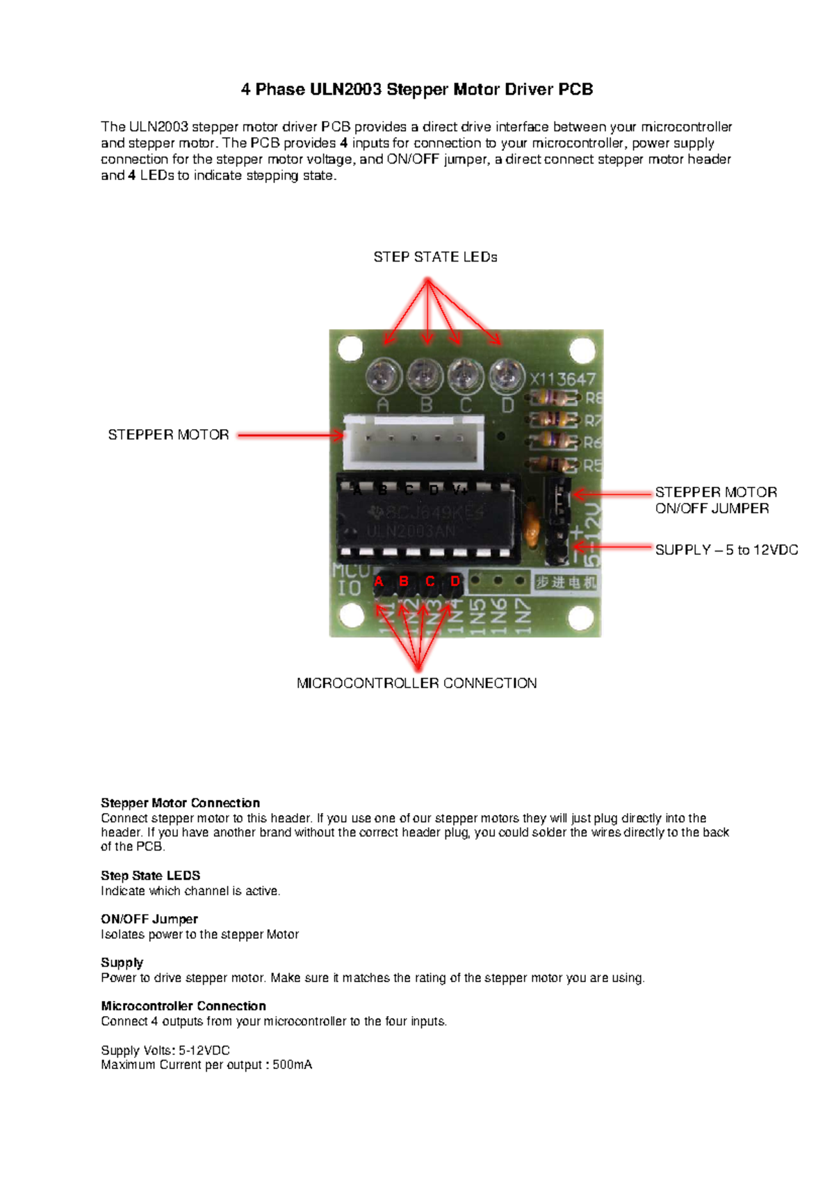 ULN2003 Stepper Motor Driver PCB - The PCB provides 4 inputs for ...