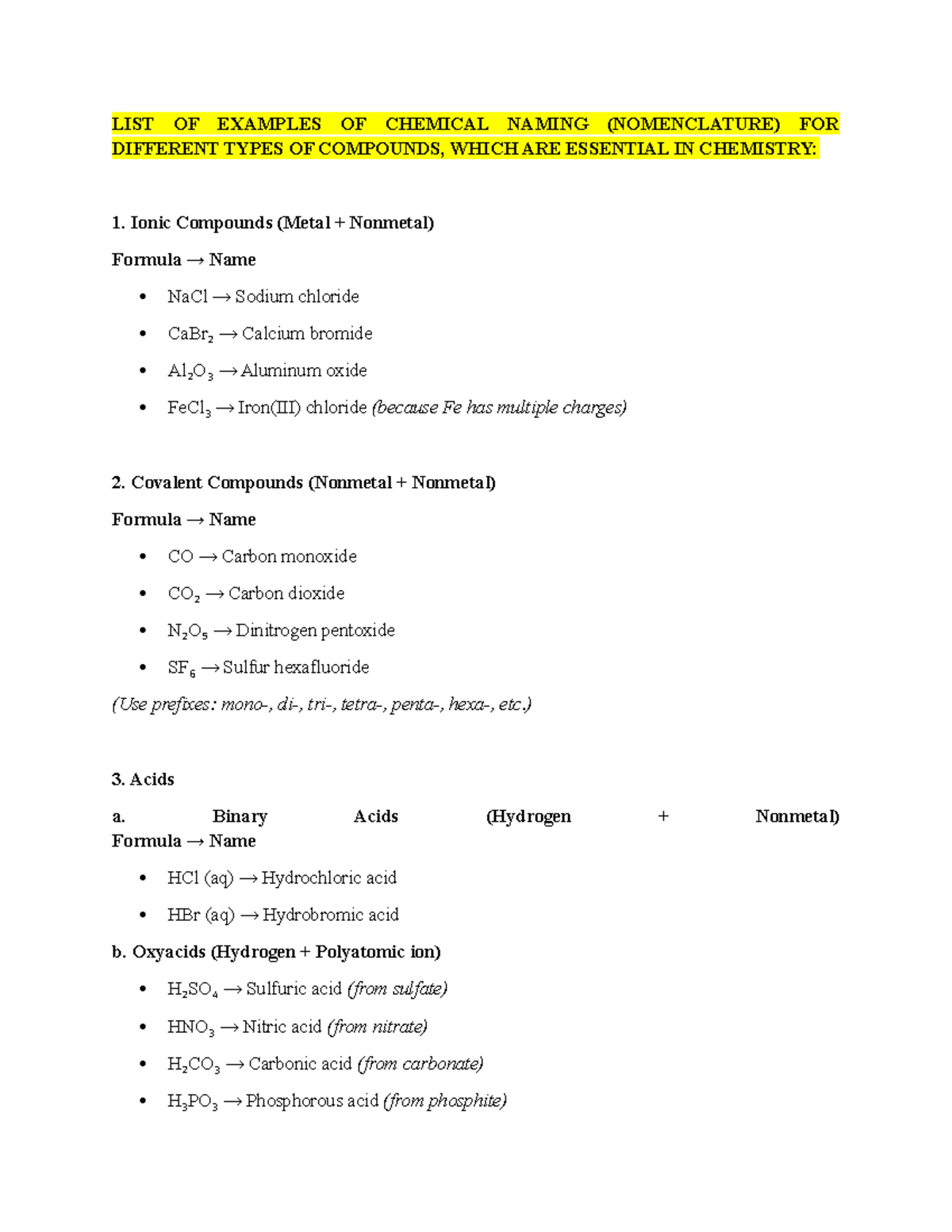 Chemical Naming Examples and Nomenclature for Compounds in Chemistry ...