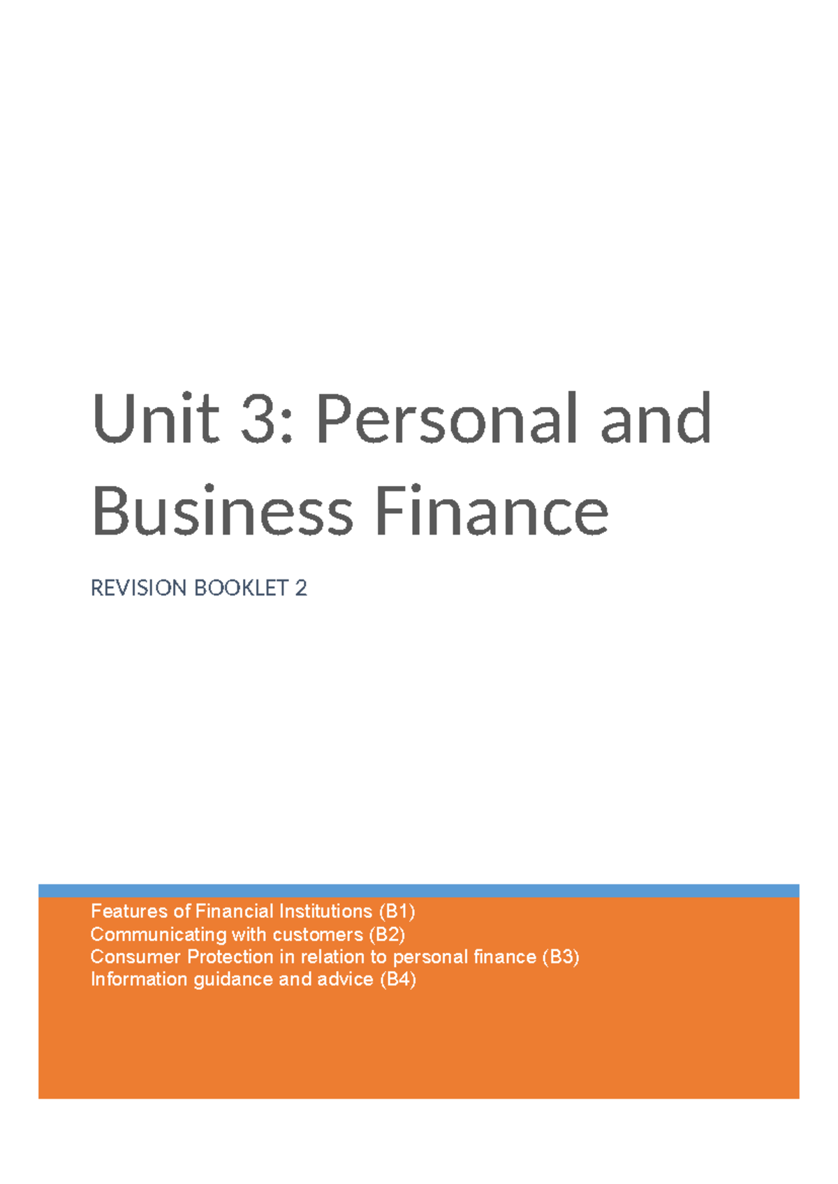Unit 3: Personal and Business Finance Revision Guide for Learning Aim B ...