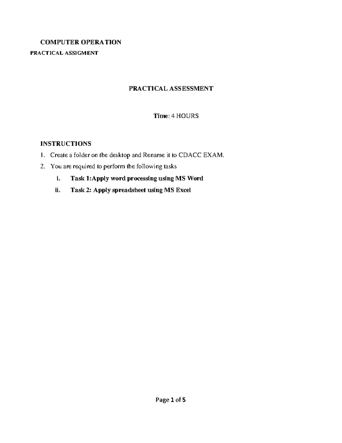 CDACC 2026 Computer Operation Practical Assignment Guide - Studocu