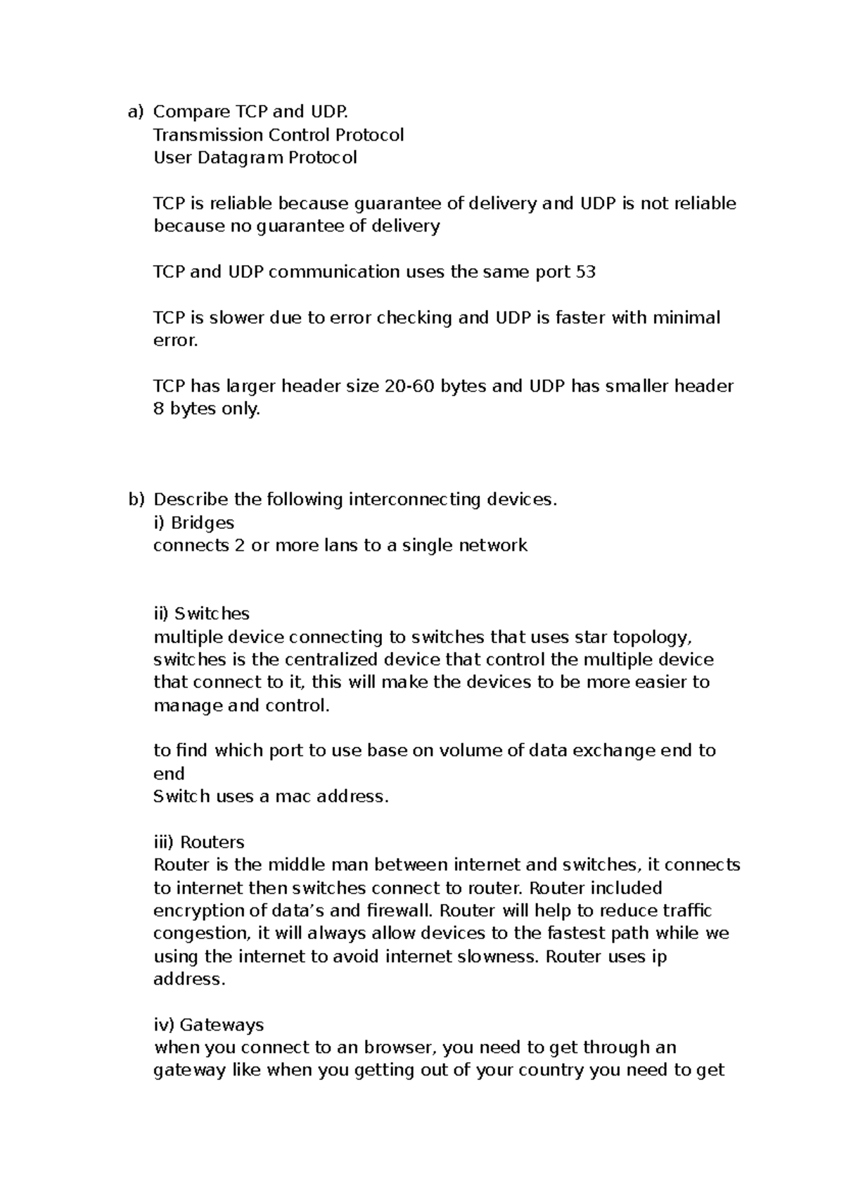 Networking Exercise - Lecture Notes: TCP vs UDP & Interconnecting ...