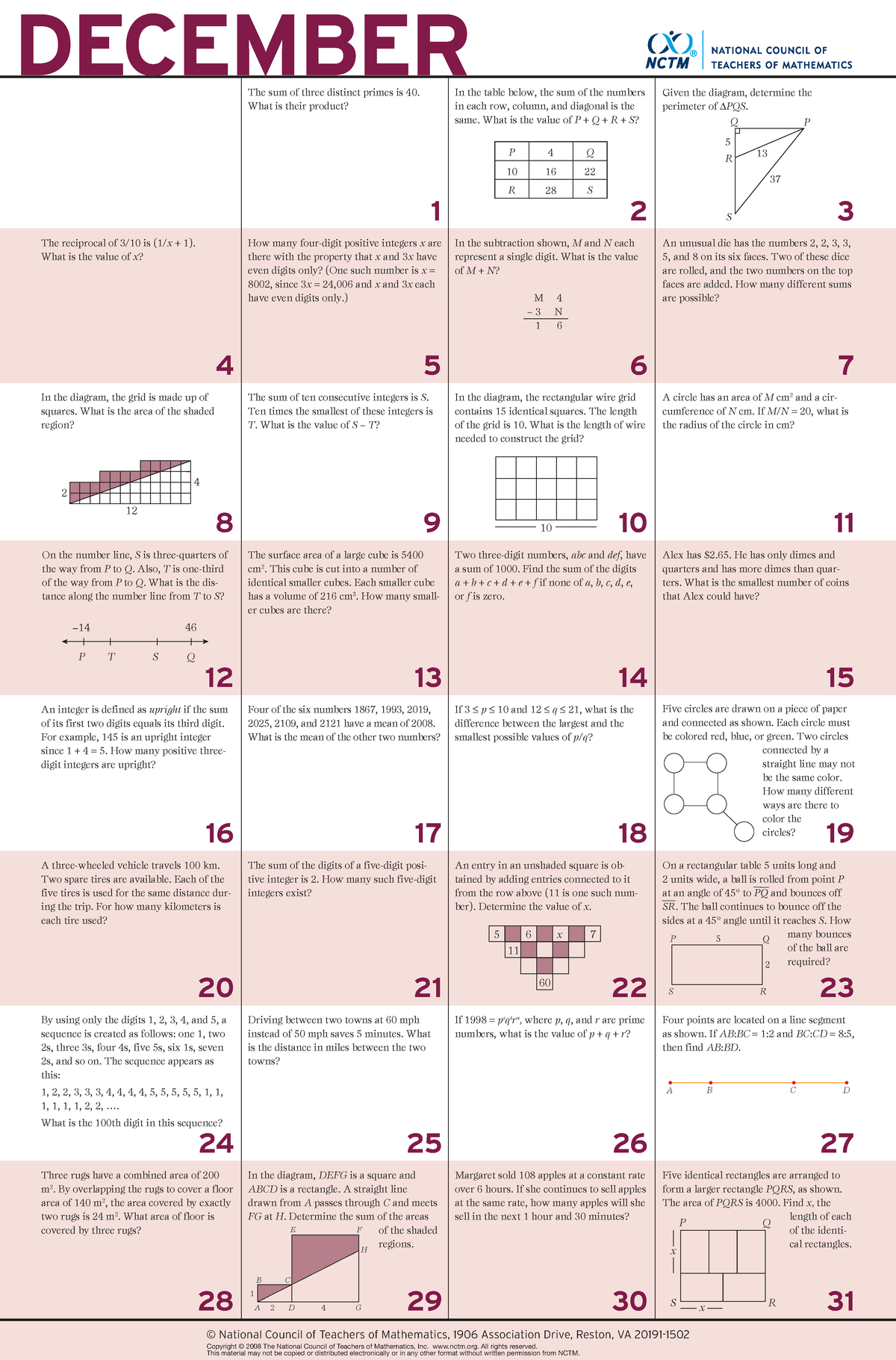 Mathematics Calendar - December 07E: Problem Solutions and Insights ...