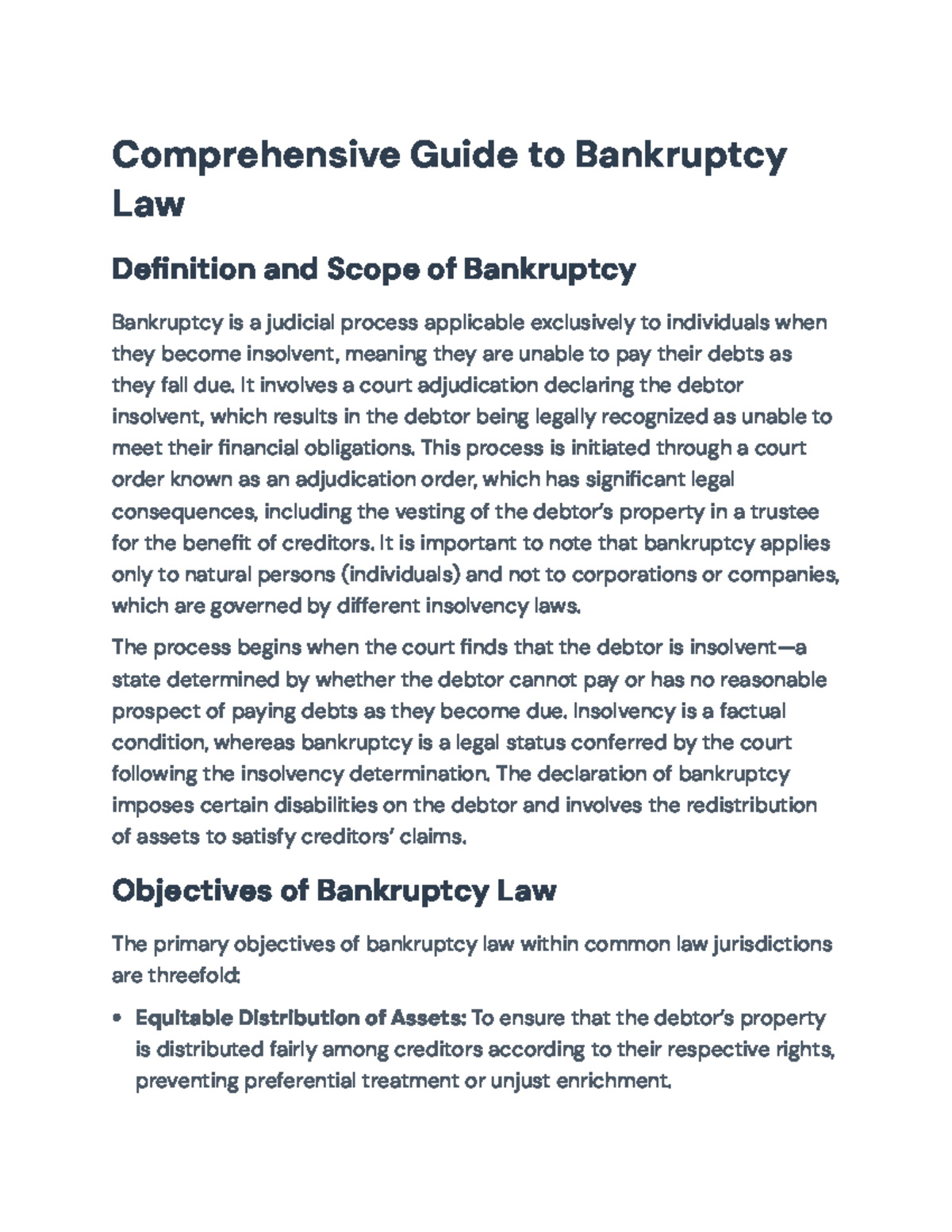 Comprehensive Overview of Bankruptcy Law and Procedures (BL 101) - Studocu