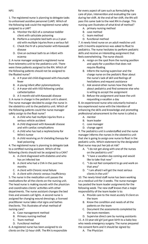 NP4 Practice Questions: Nursing Care and Patient Management - Studocu