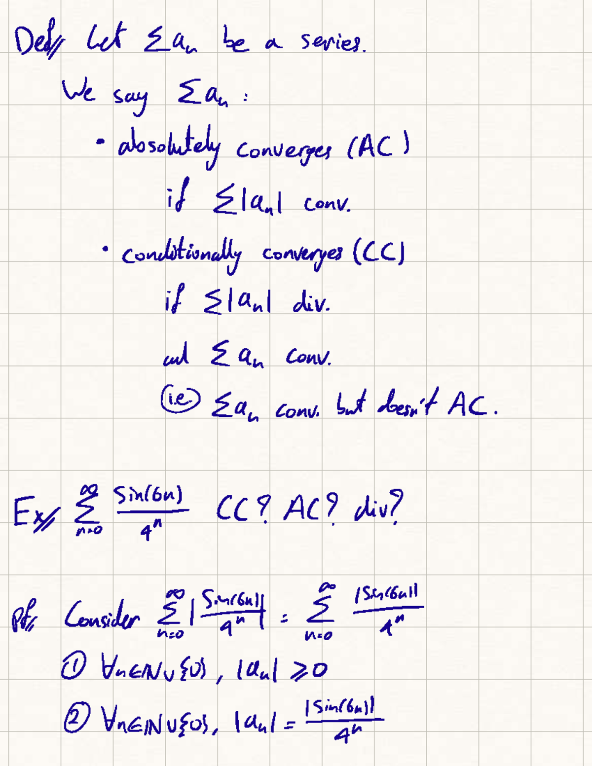 Week 12 - Week 12 Lecture Notes for MATA37 - Defy let Ean be a series ...