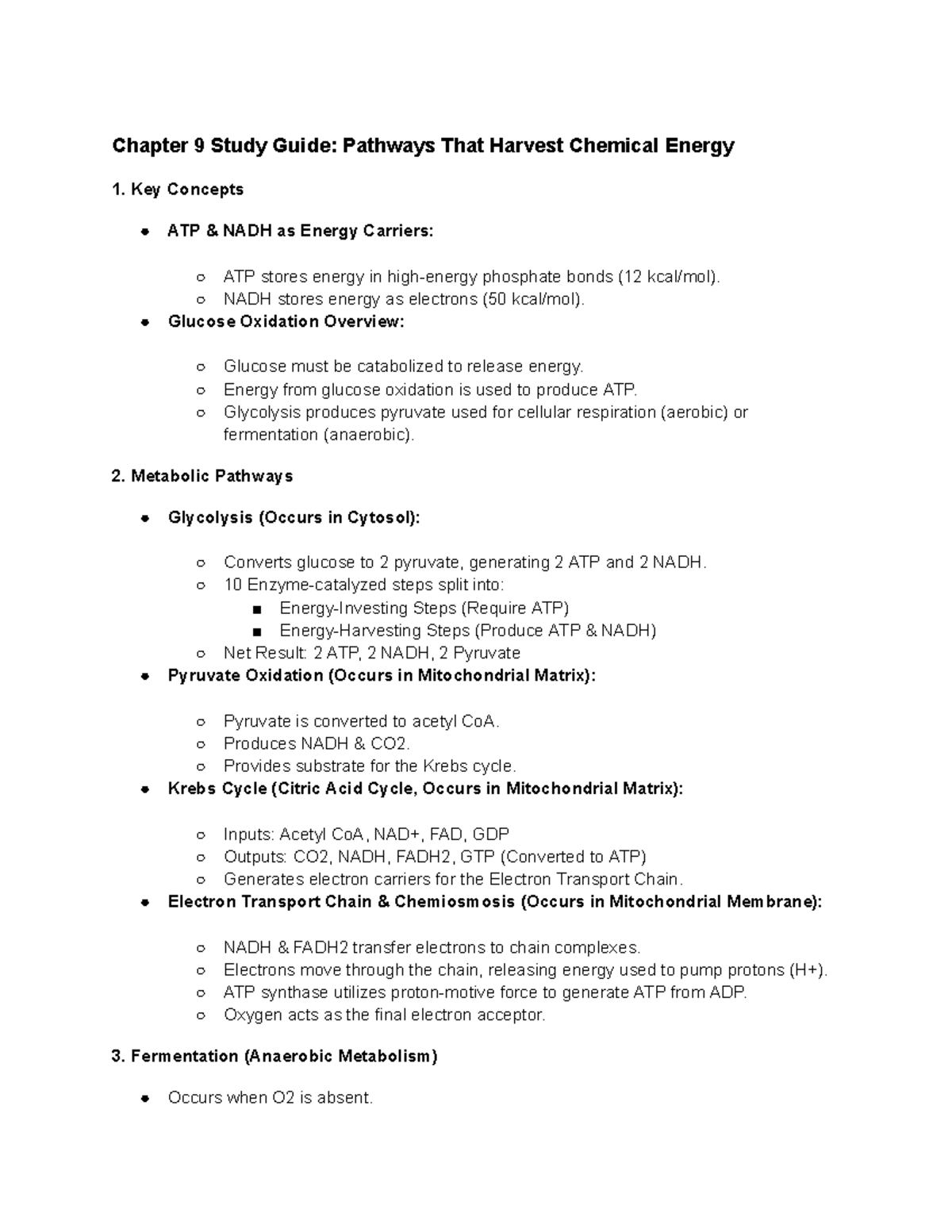 Bio test 2 - basic summary of chapters 9-14 and 16 - Chapter 9 Study ...