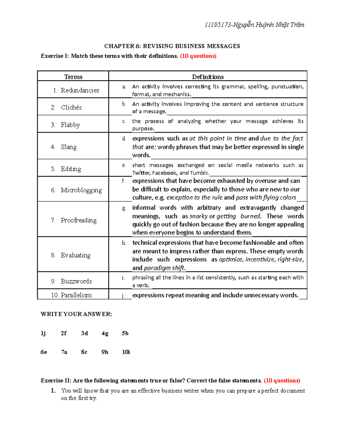 BC Chapter 6 - Revision Strategies and Business Writing Exercises - Studocu
