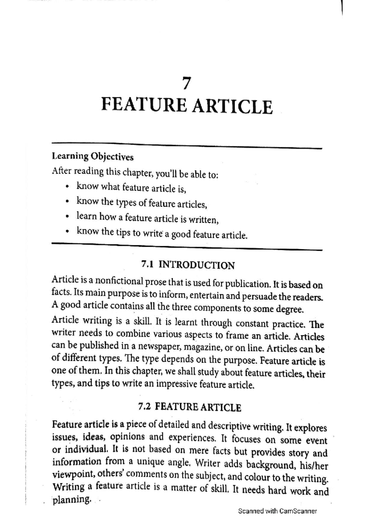 Feature Article Writing: Objectives and Techniques (Course Code: 7 ...