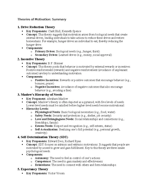 Theories of Motivation - Study Notes & Assignments - Studocu