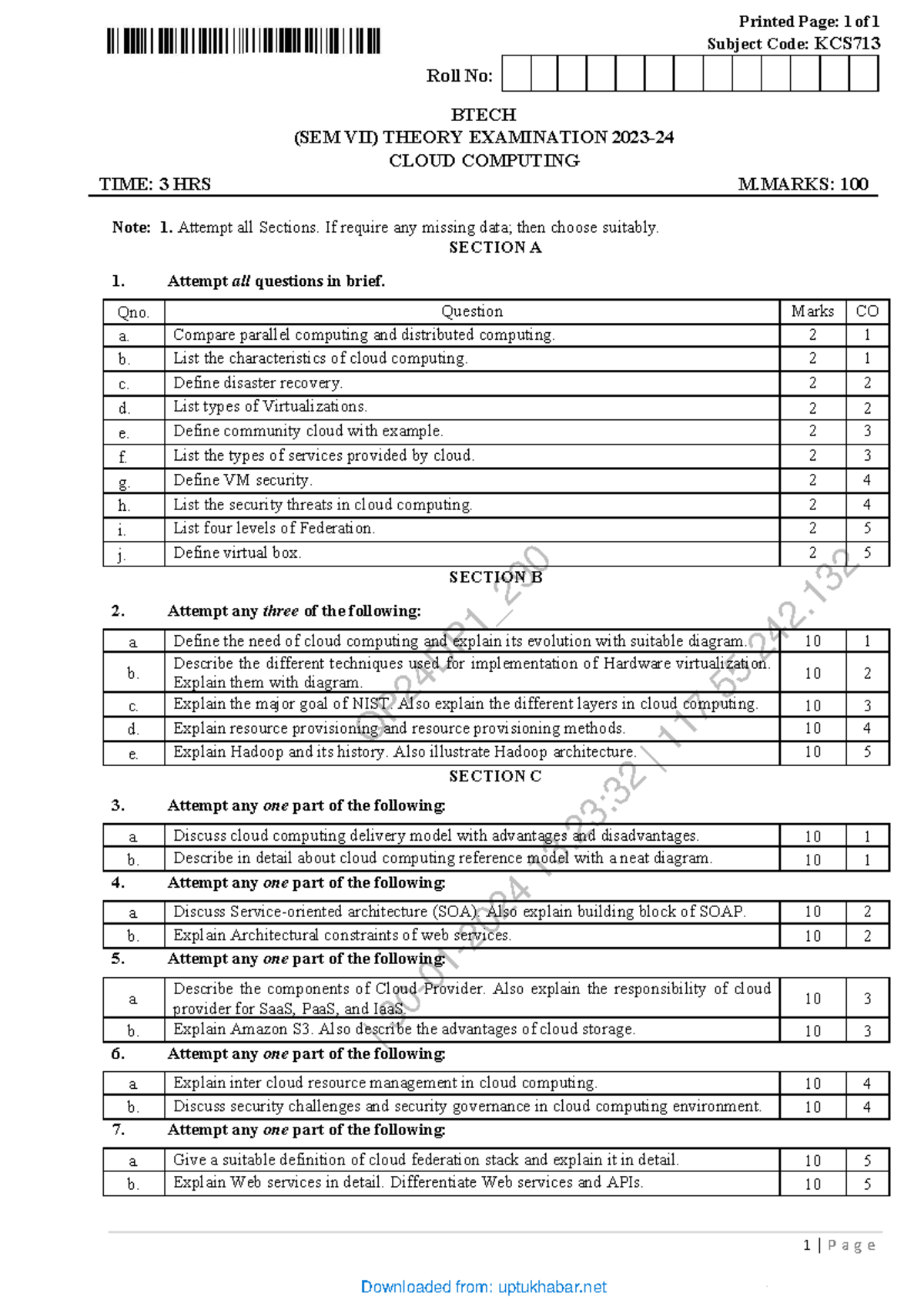 KCS713 Final Exam Notes: Cloud Computing Theory (BTECH Sem VII) - Studocu
