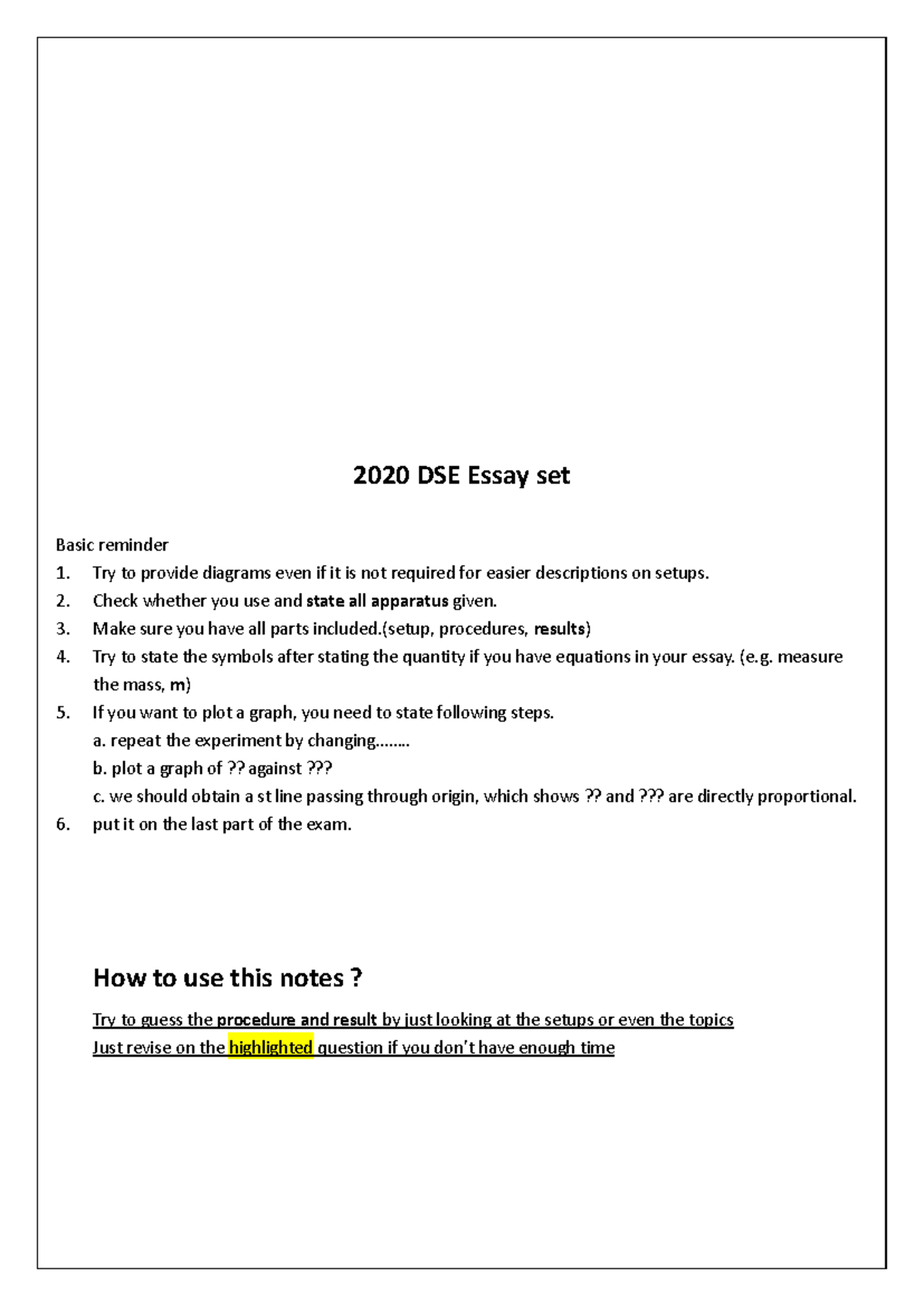 2020 Essay Set Past Paper Questions - 20 20 DSE Essay set Basic ...