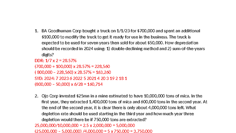 10 Additional Practice Questions for BA Unit 4: Depreciation ...
