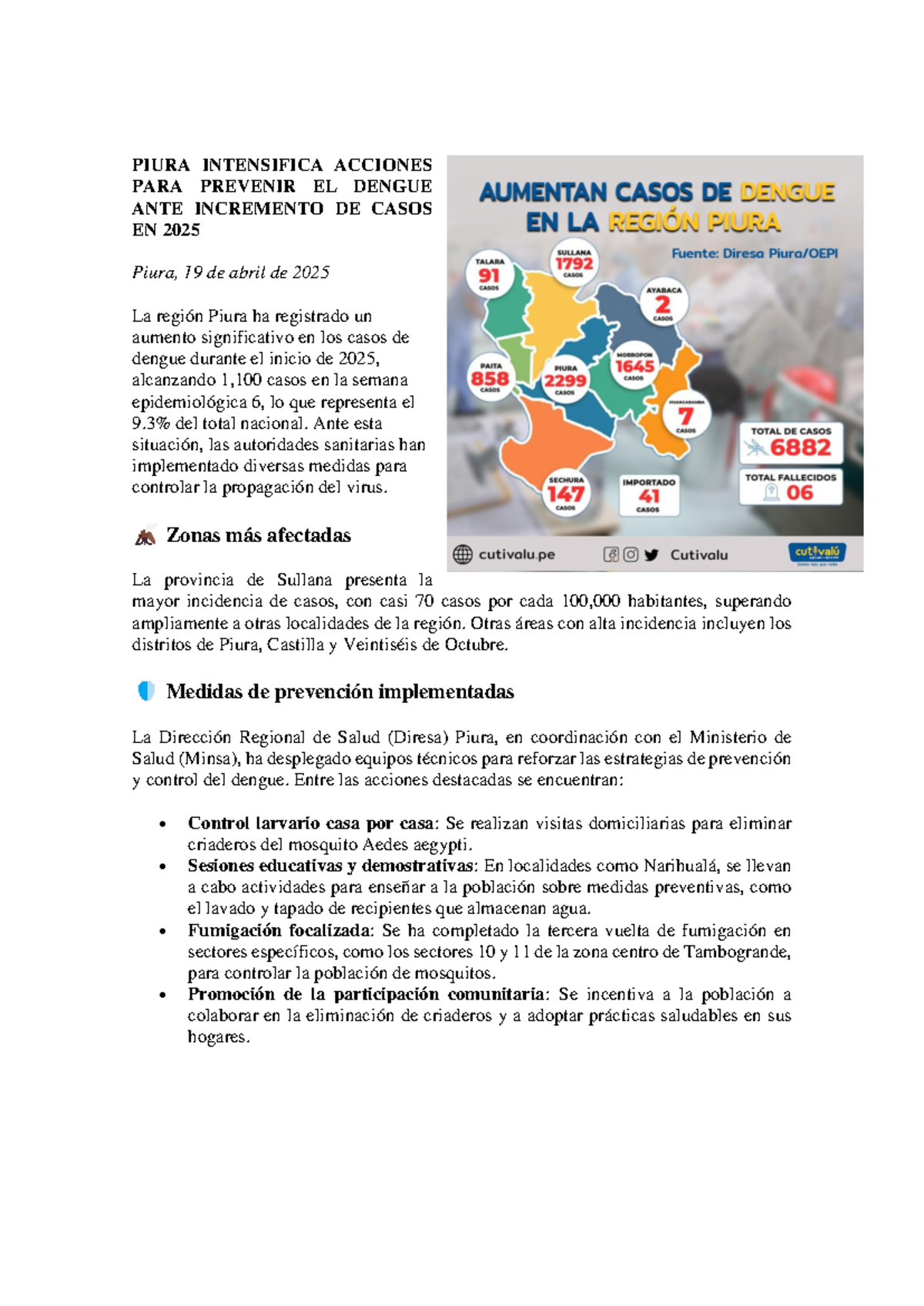 Acciones Intensificadas en Piura para Prevenir el Dengue 2025 - Studocu