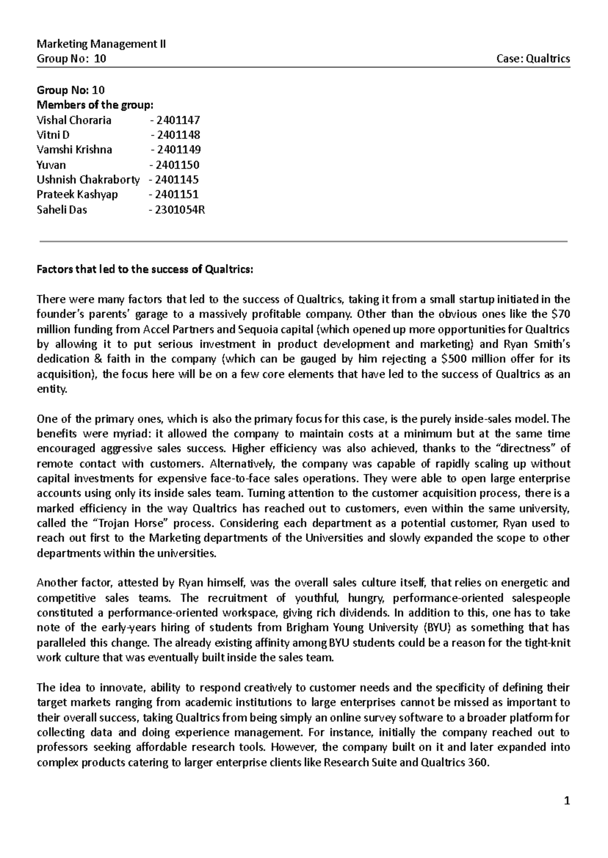 Marketing Management II - Case Study of Qualtrics Success Factors - Studocu