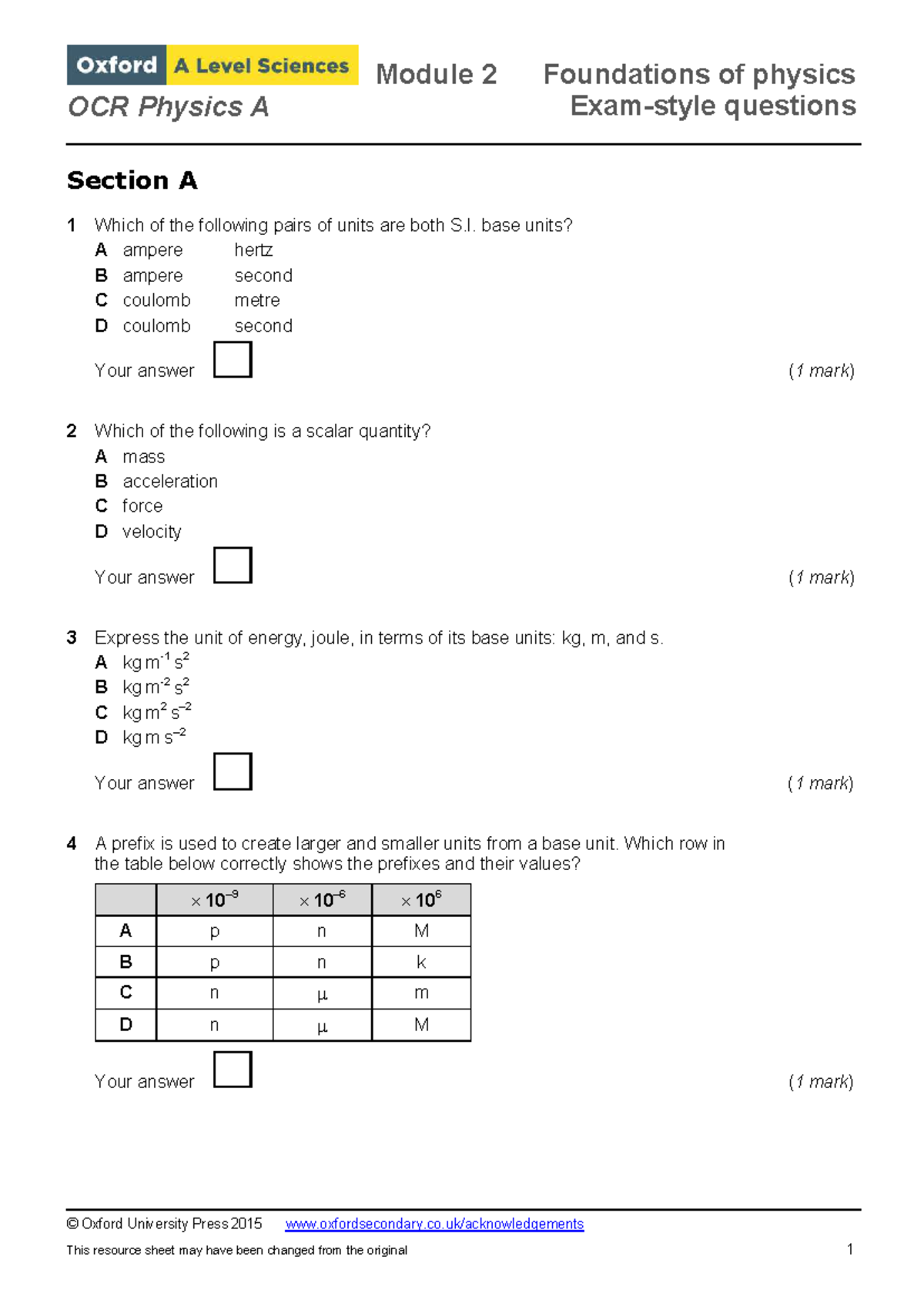 Chapter 2 Test - OCR Physics A Foundations of Physics Questions - Studocu