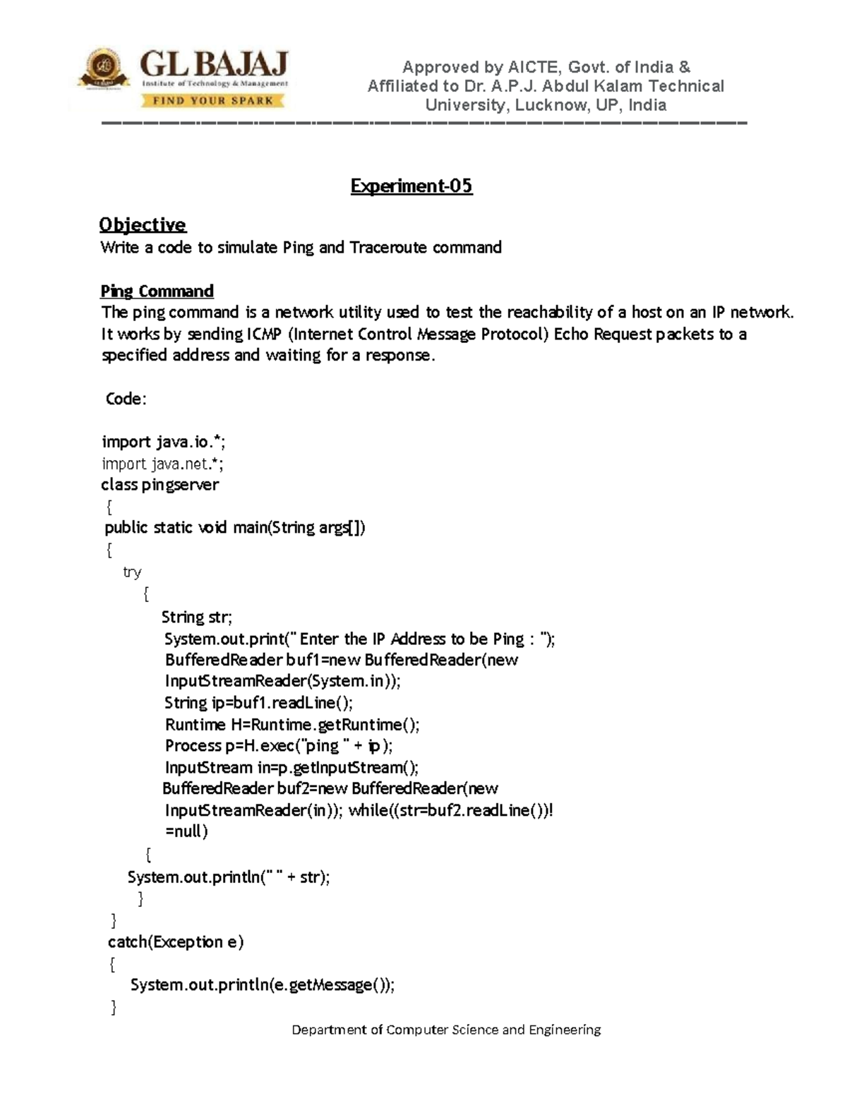 Cn 5 - Code Simulation for Ping & Traceroute Commands - Studocu
