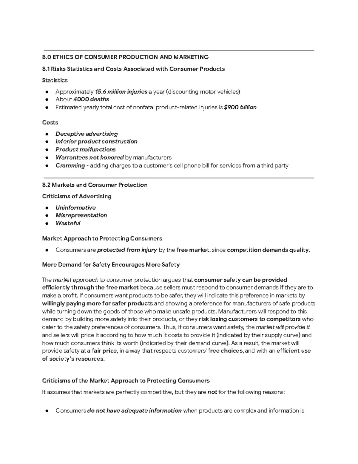 Ethics 11 - Module 8: Consumer Production & Marketing Risks - Studocu