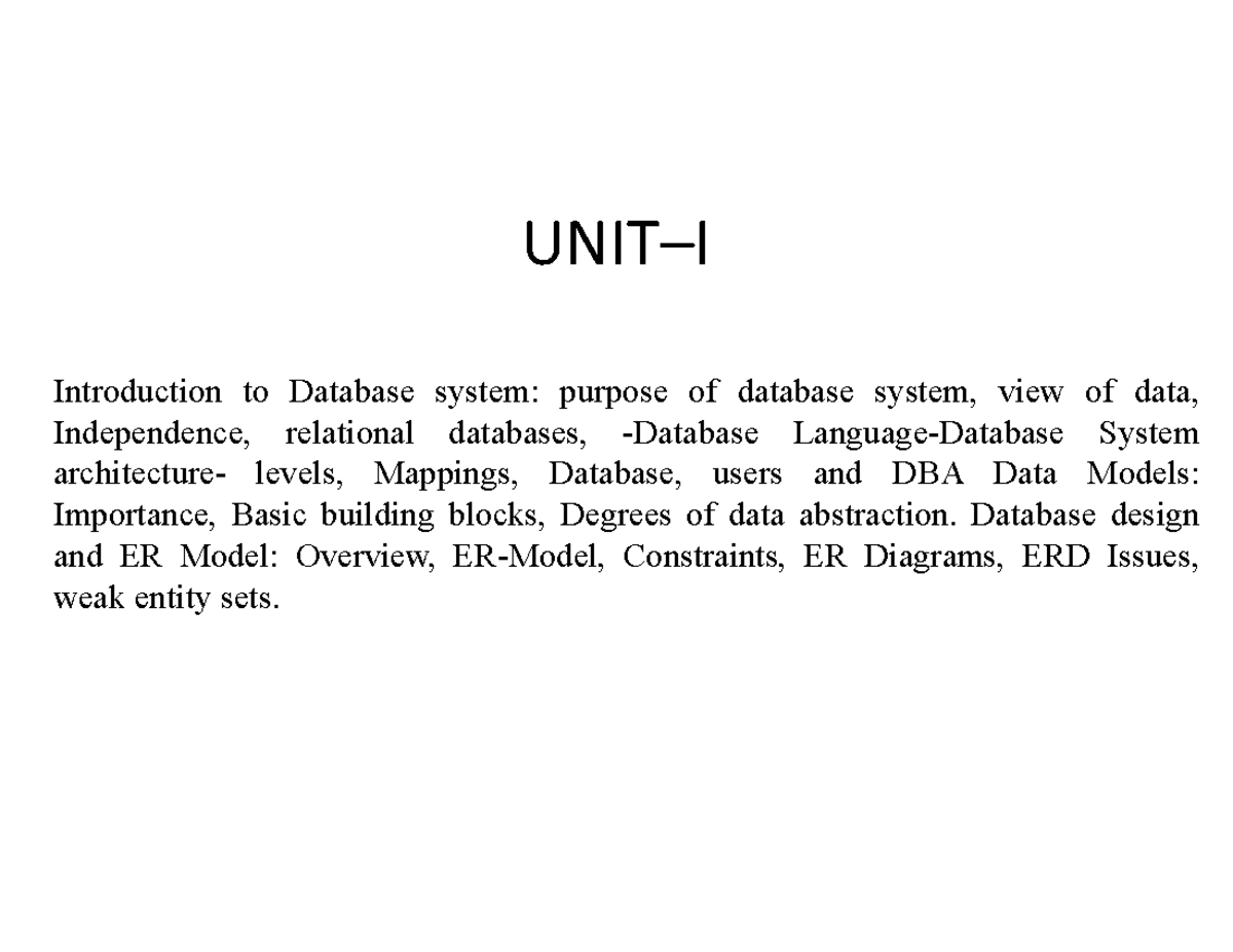 DBMS Unit 1 - Comprehensive Notes on Database Systems and Models - Document Preview