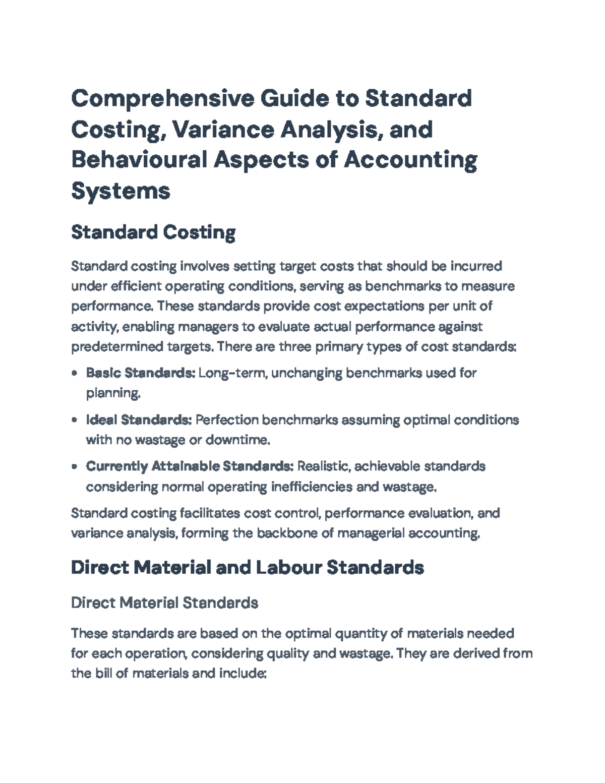 Comprehensive Guide to Standard Costing & Variance Analysis (ACCT 301 ...