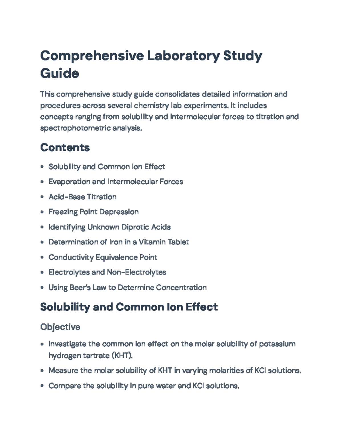 Comprehensive Chemistry Lab Study Guide: Experiments and Procedures ...