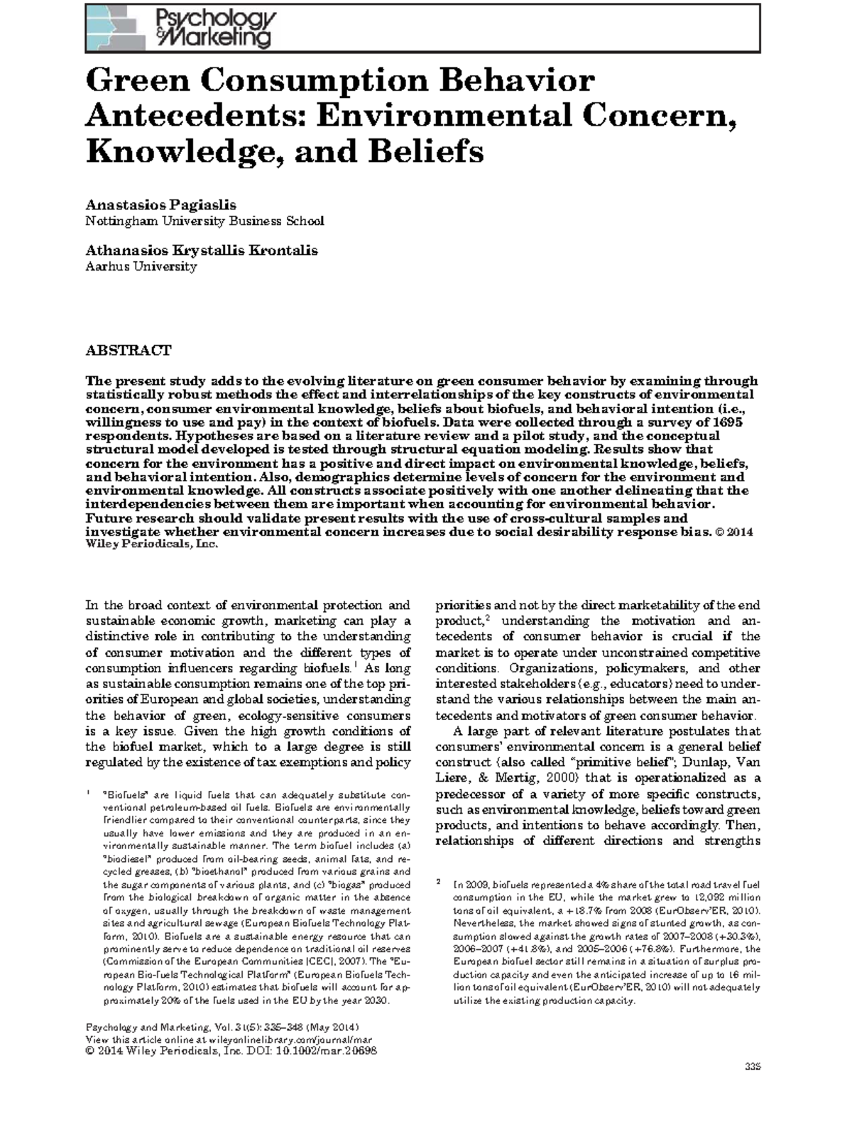 Green Consumption Behavior: Antecedents of Environmental Concern and ...
