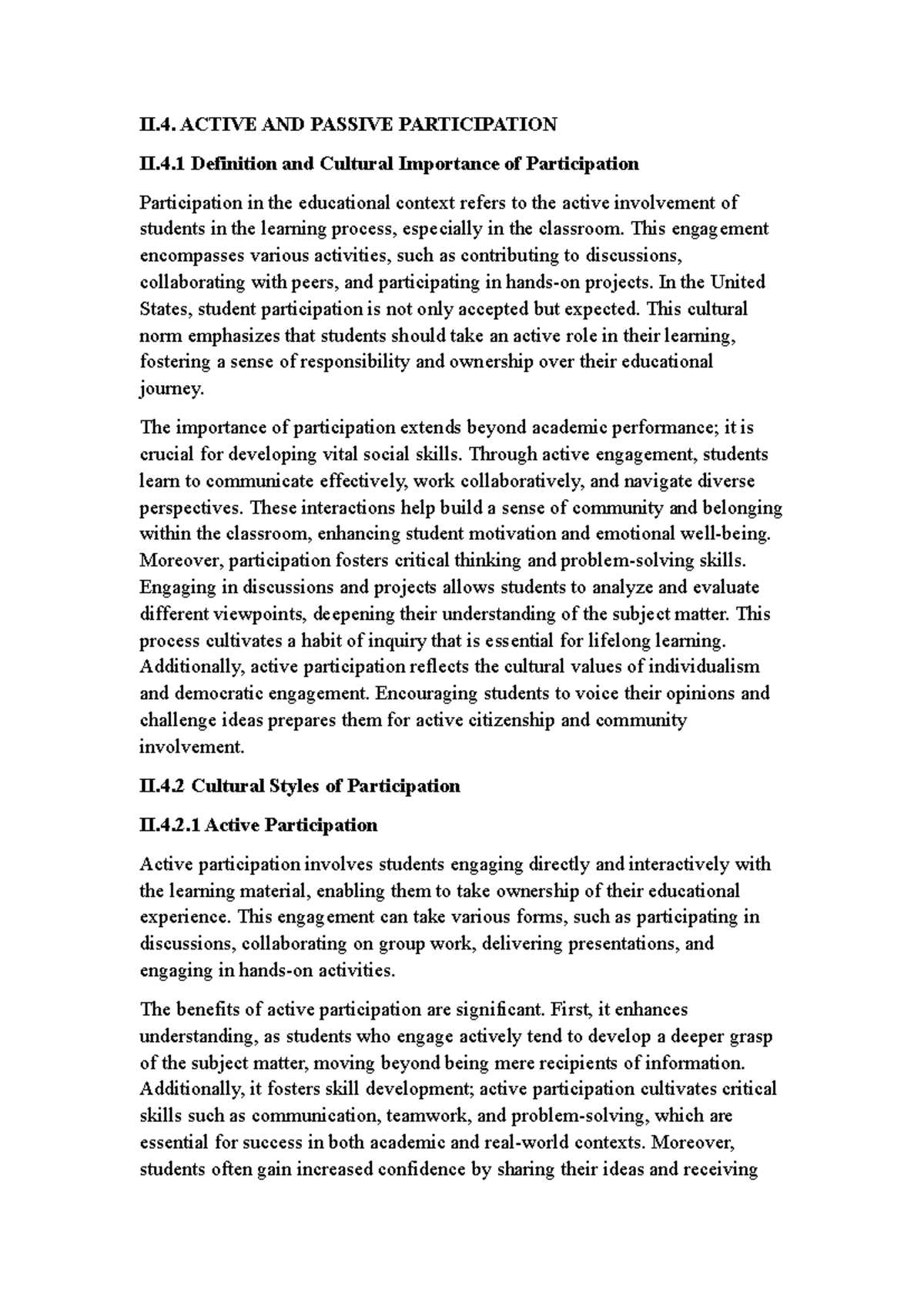 II.4. ACTIVE AND PASSIVE PARTICIPATION IN EDUCATION: CULTURAL INSIGHTS ...