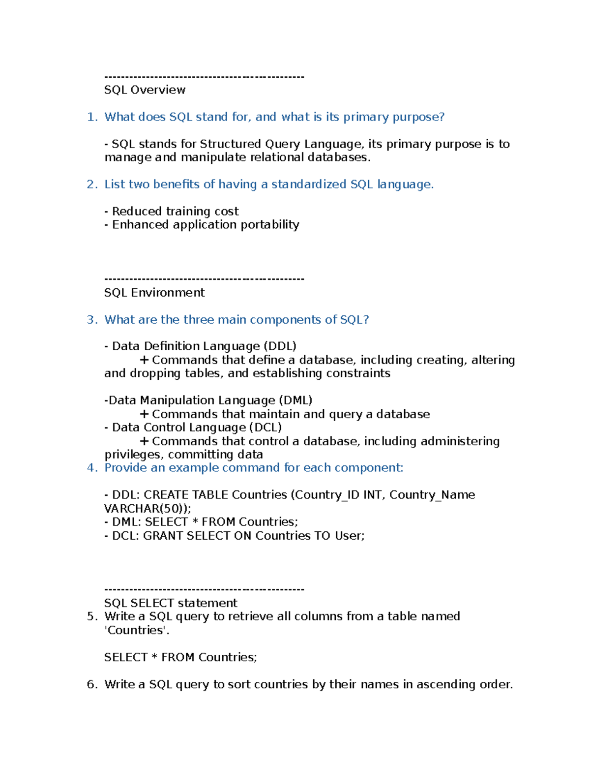 Practice sql review - SQL Overview What does SQL stand for, and what is ...