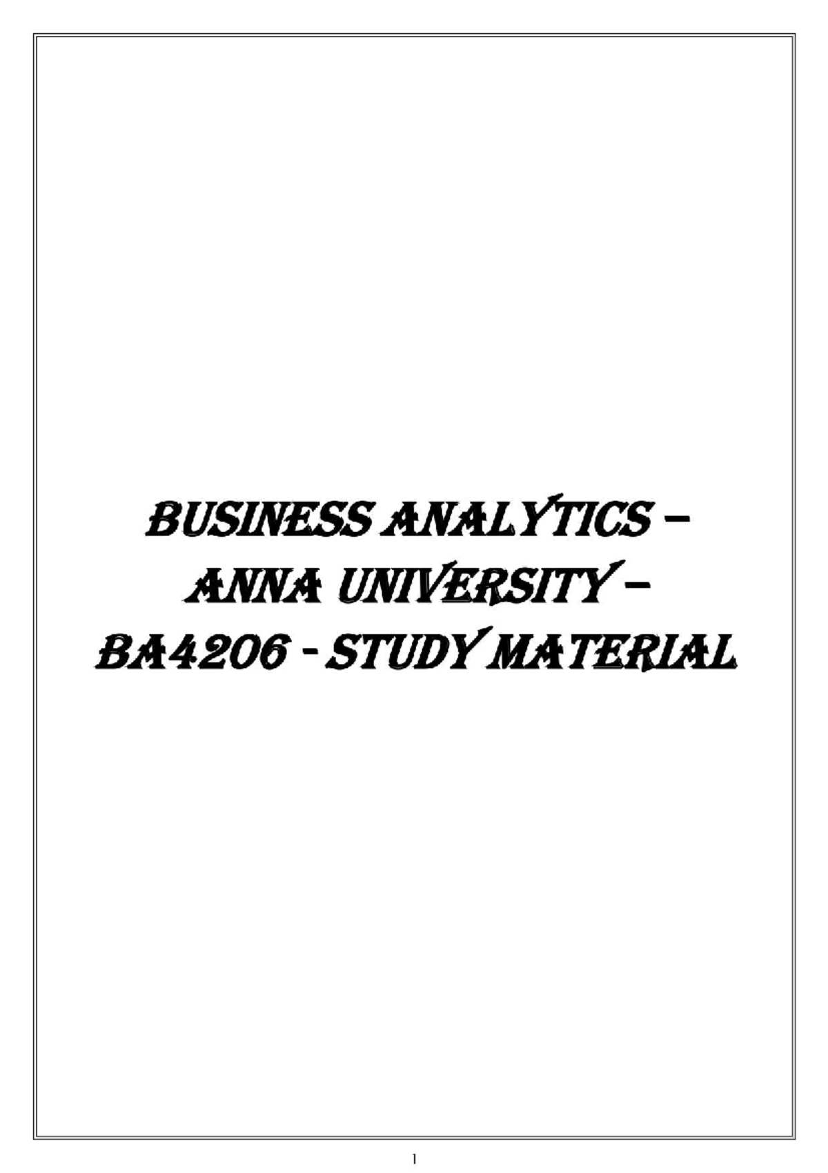 Business Analytics Lecture Notes – Page 1 - Studocu