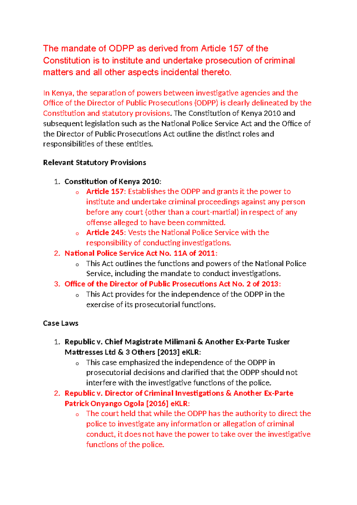 ODPP V DCI - Distinctions and Roles in Criminal Prosecution - Studocu