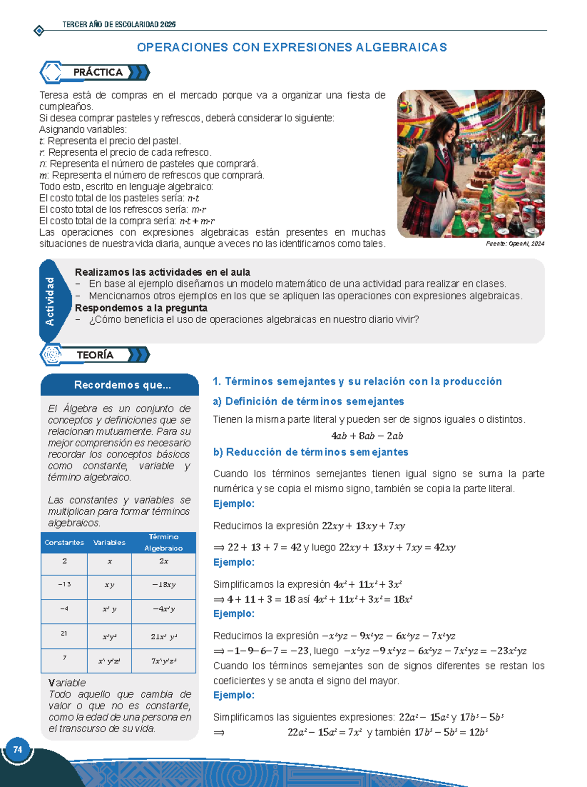 TERCERO DE ESCOLARIDAD 2025: OPERACIONES CON EXPRESIONES ALGEBRAICAS ...
