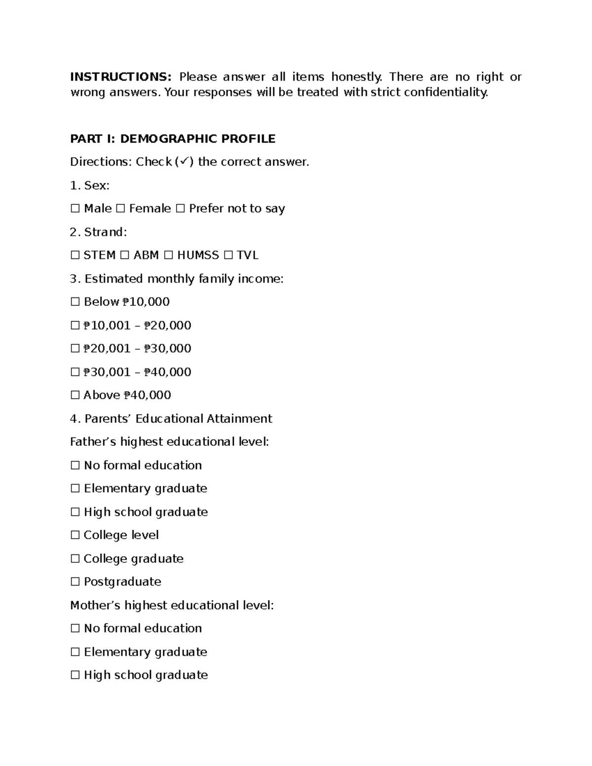Research Instrumentation G4: Demographic Profile Survey - Studocu